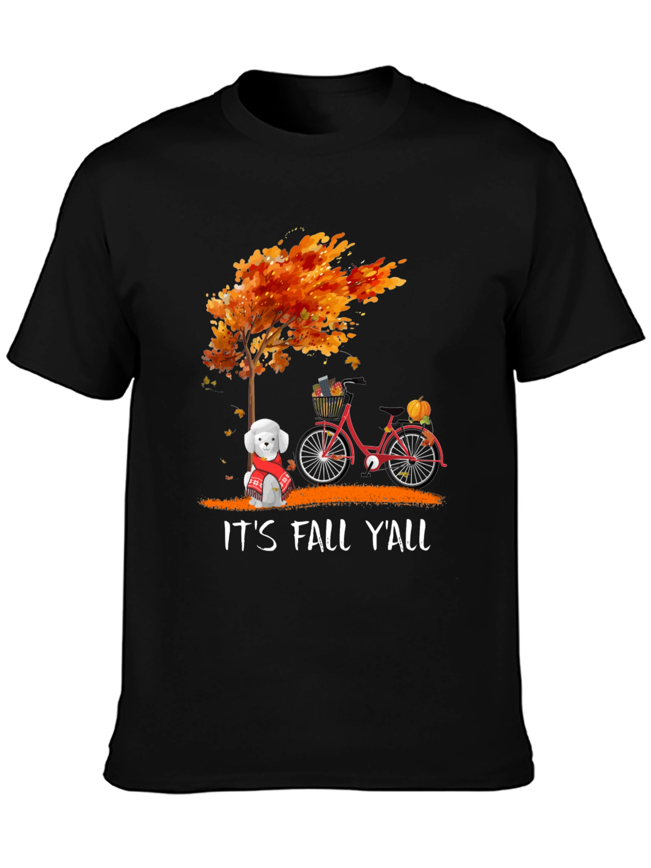 Fall Yall T-Shirt: Autumn Tree Dog & Bike Design