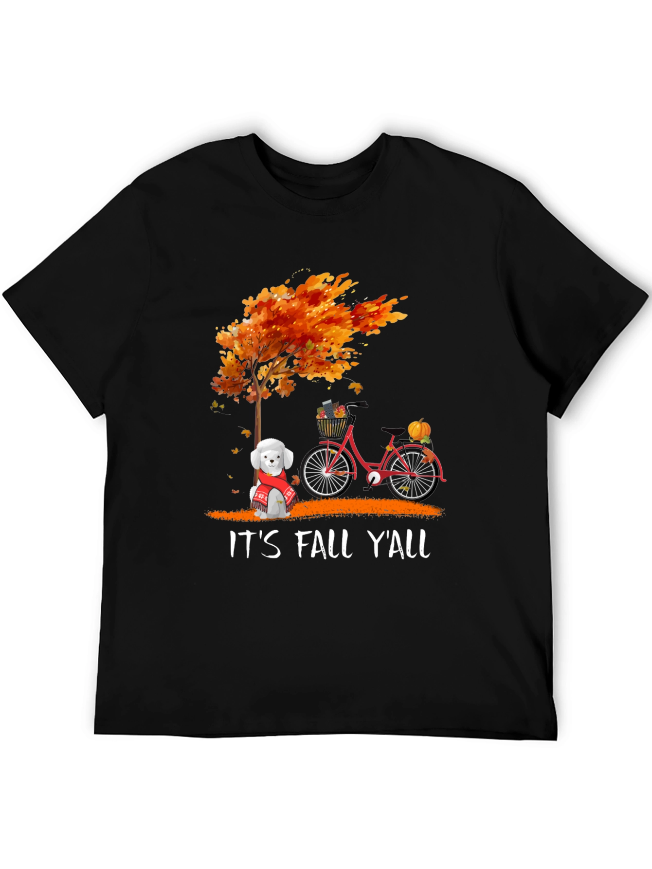 Fall Yall T-Shirt: Autumn Tree Dog & Bike Design