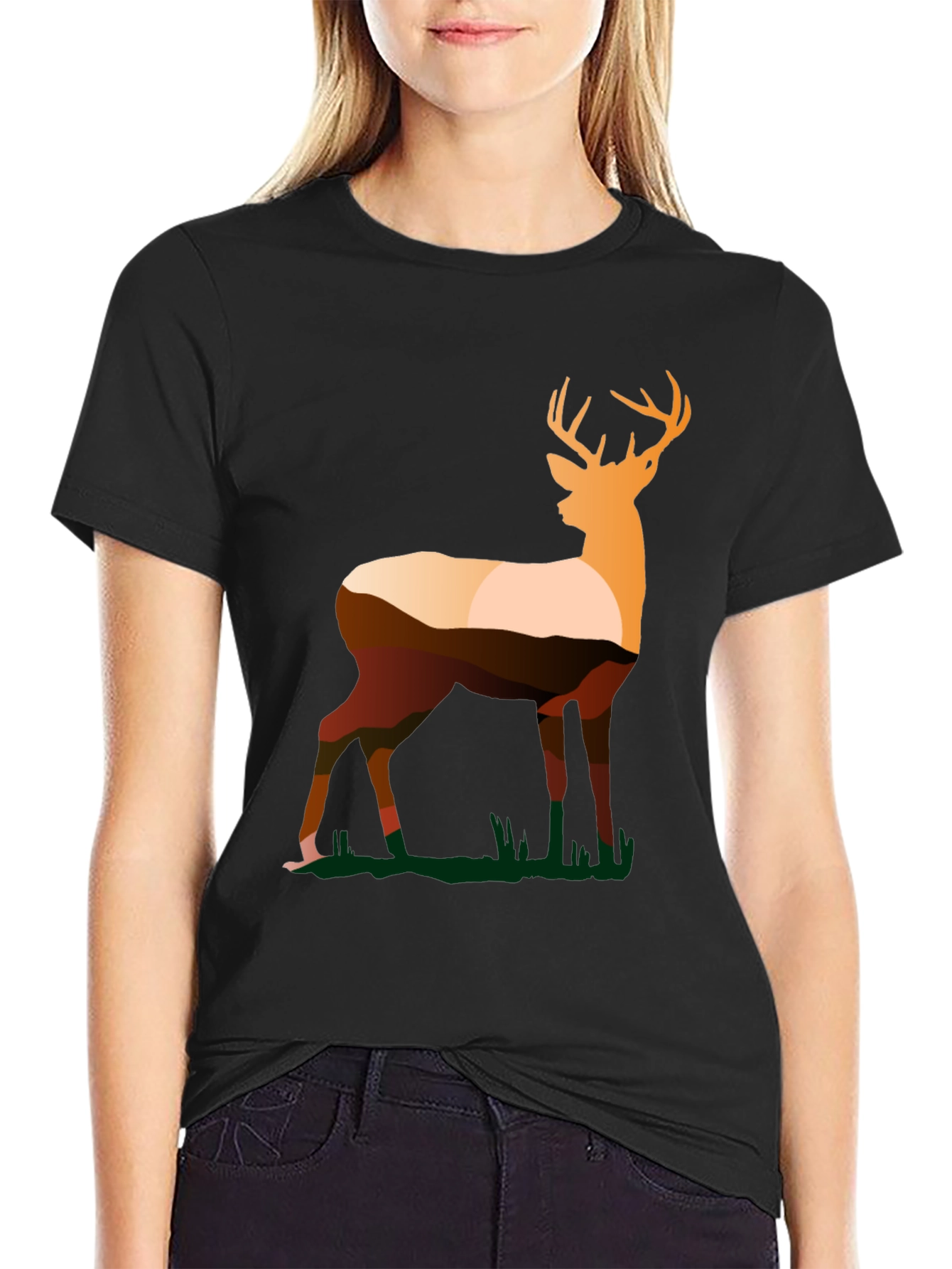 Deer Silhouette Graphic Tee - Nature Inspired Design