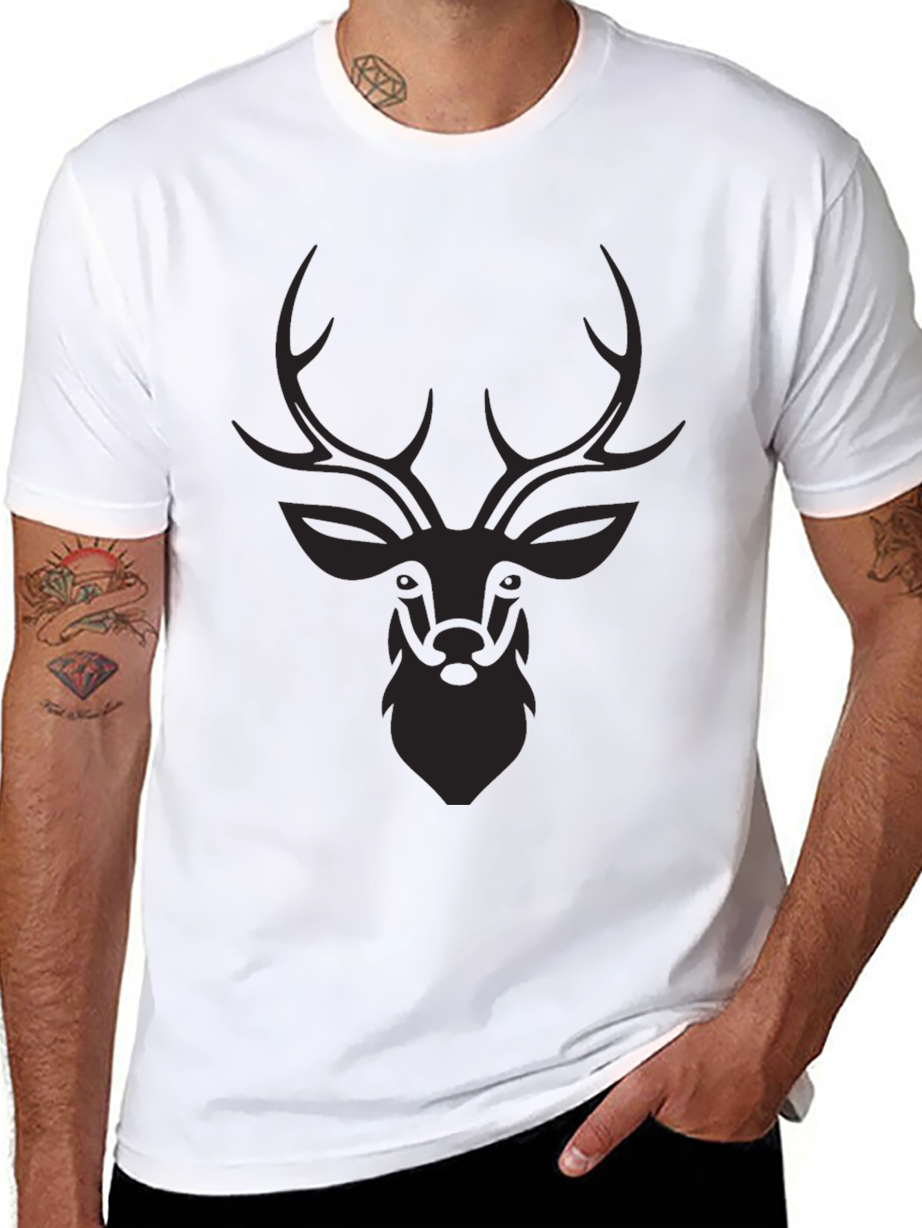 Mens Black Deer Graphic Tee - Stylish Casual Wear