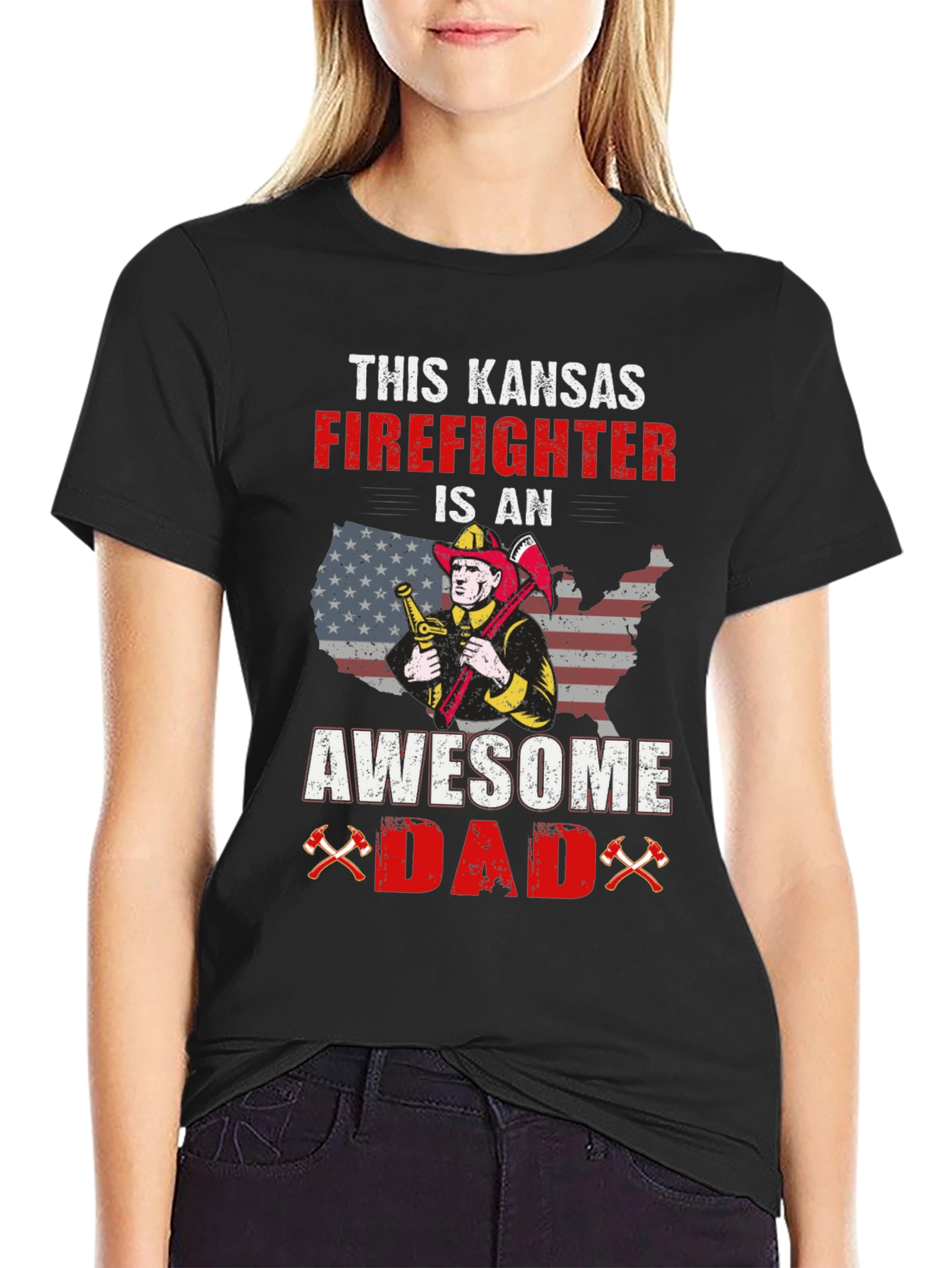 Kansas Firefighter Awesome Dad Graphic T-Shirt