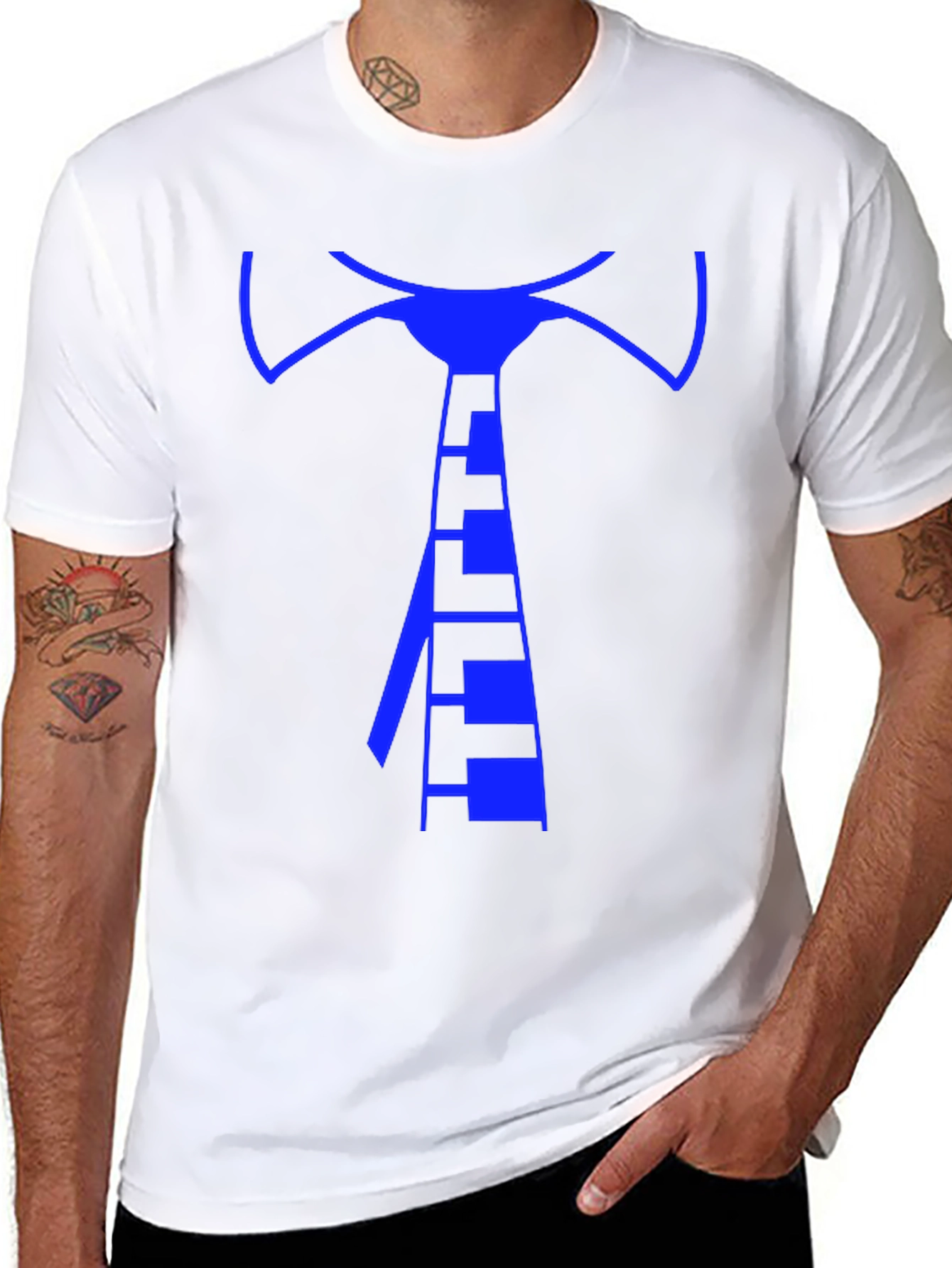 Geometric Blue Tie Graphic Tee - Mens Black T-Shirt