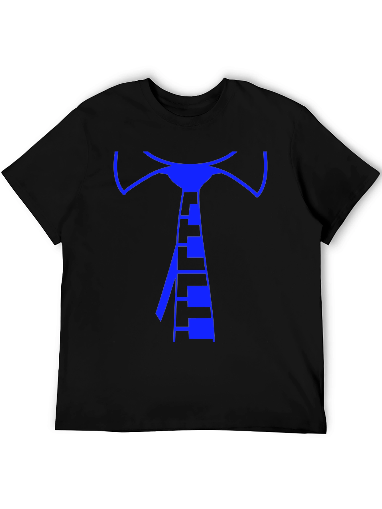 Geometric Blue Tie Graphic Tee - Mens Black T-Shirt
