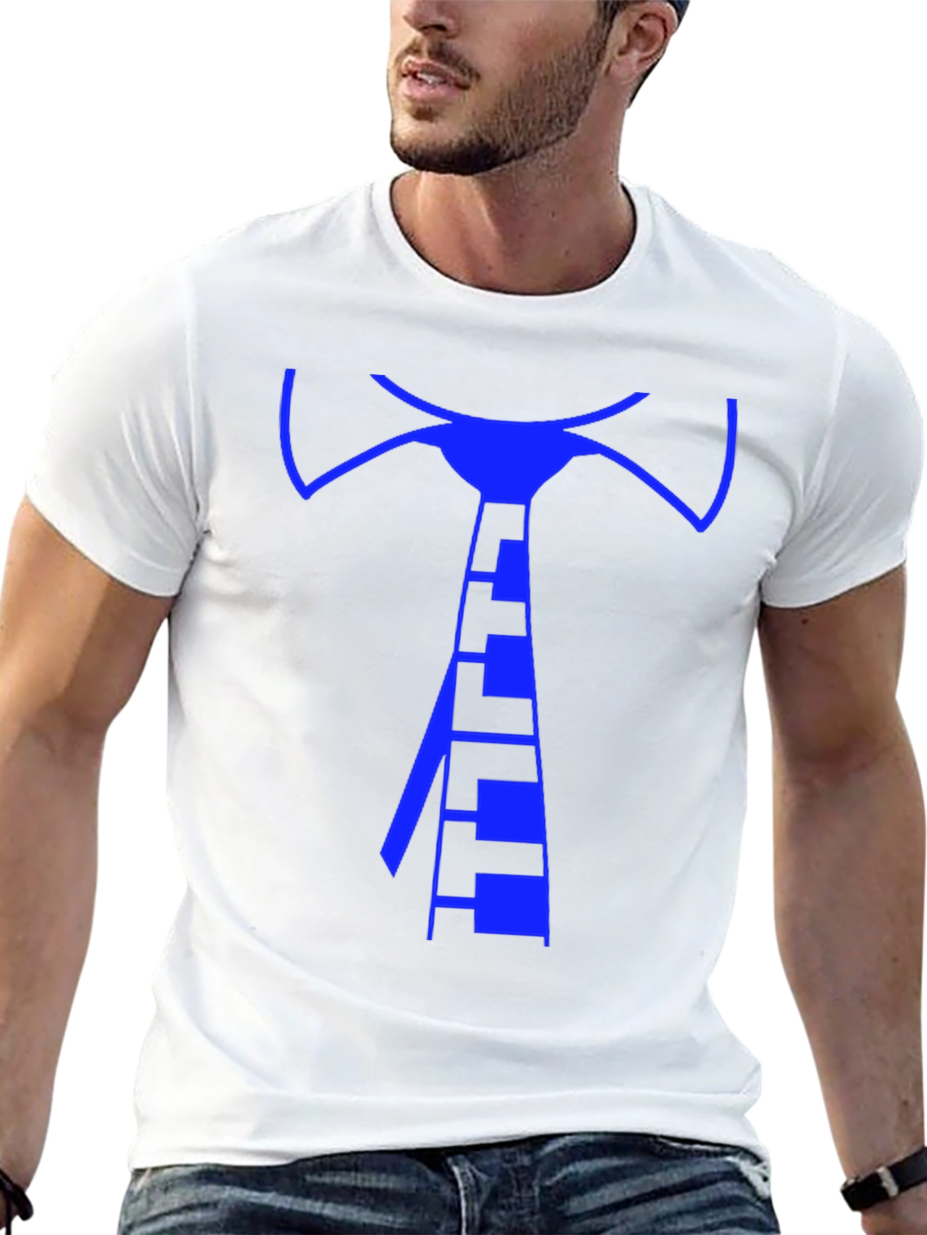 Geometric Blue Tie Graphic Tee - Mens Black T-Shirt