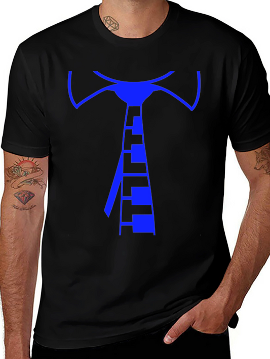 Geometric Blue Tie Graphic Tee - Mens Black T-Shirt