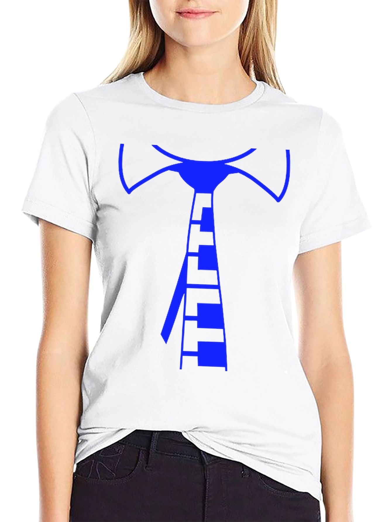 Geometric Blue Tie Graphic Tee - Mens Black T-Shirt