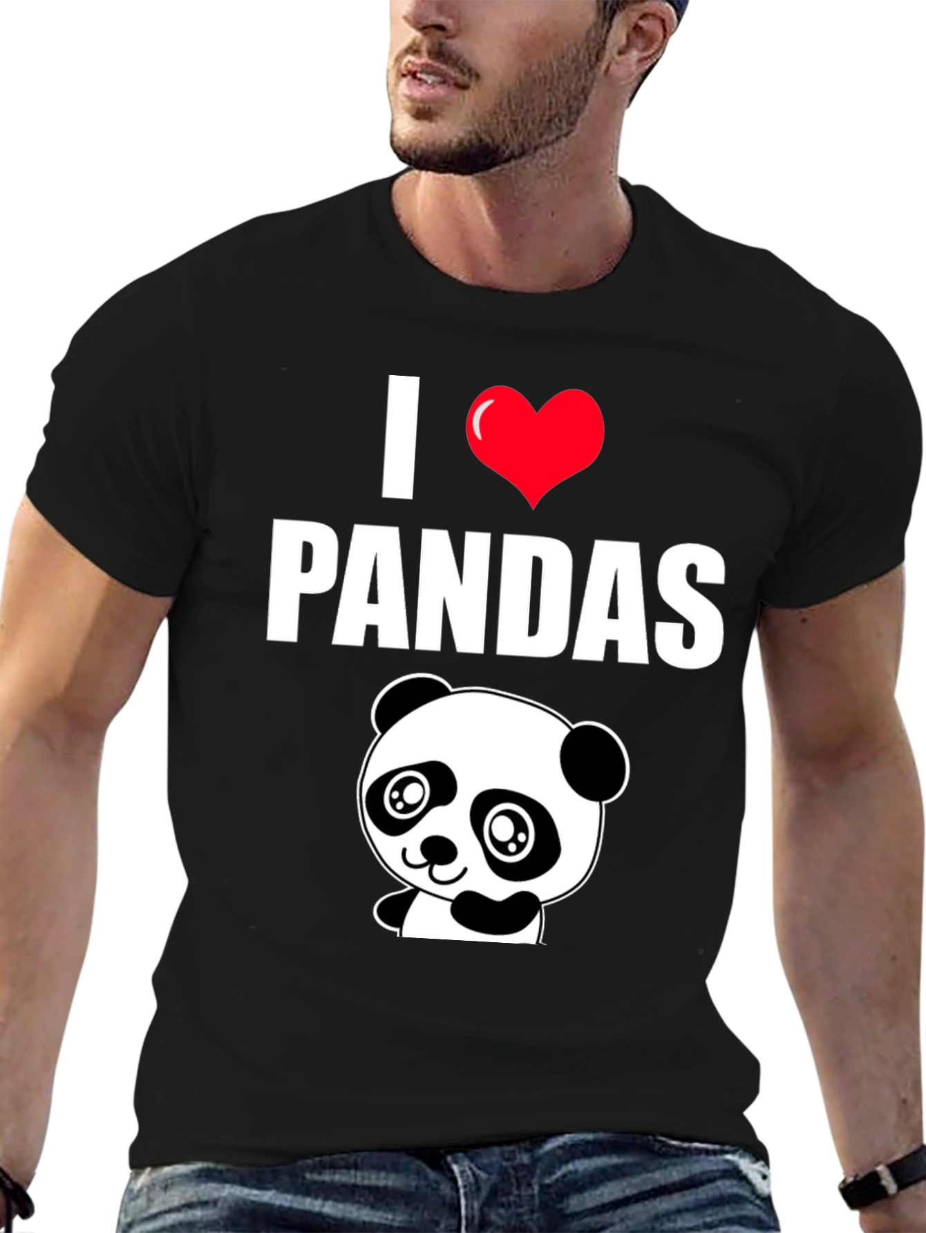 I Heart Pandas Black Graphic Tee Shirt