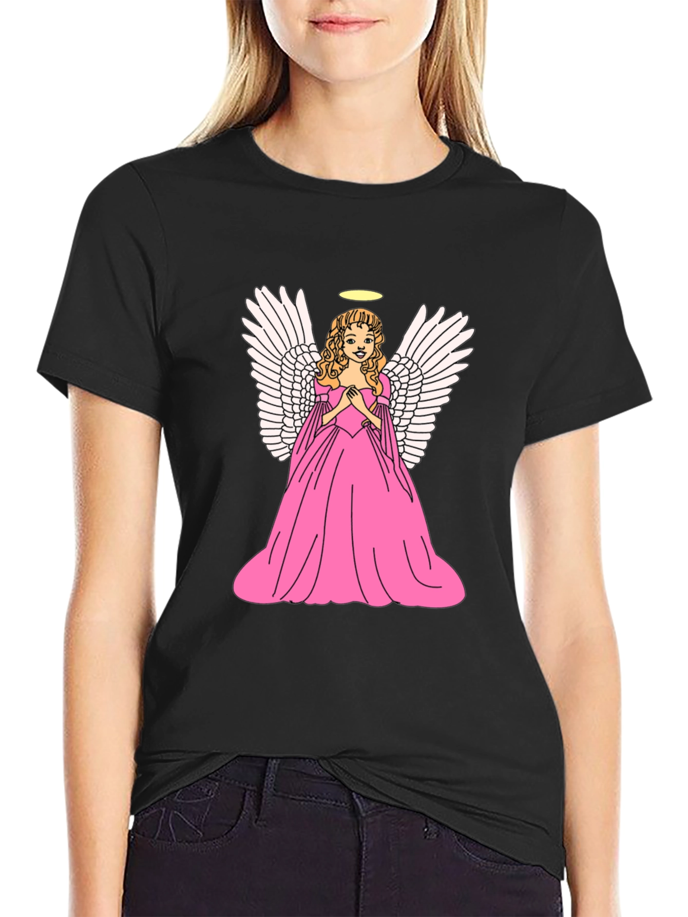 Angel Graphic Tee - Black Cotton T-Shirt