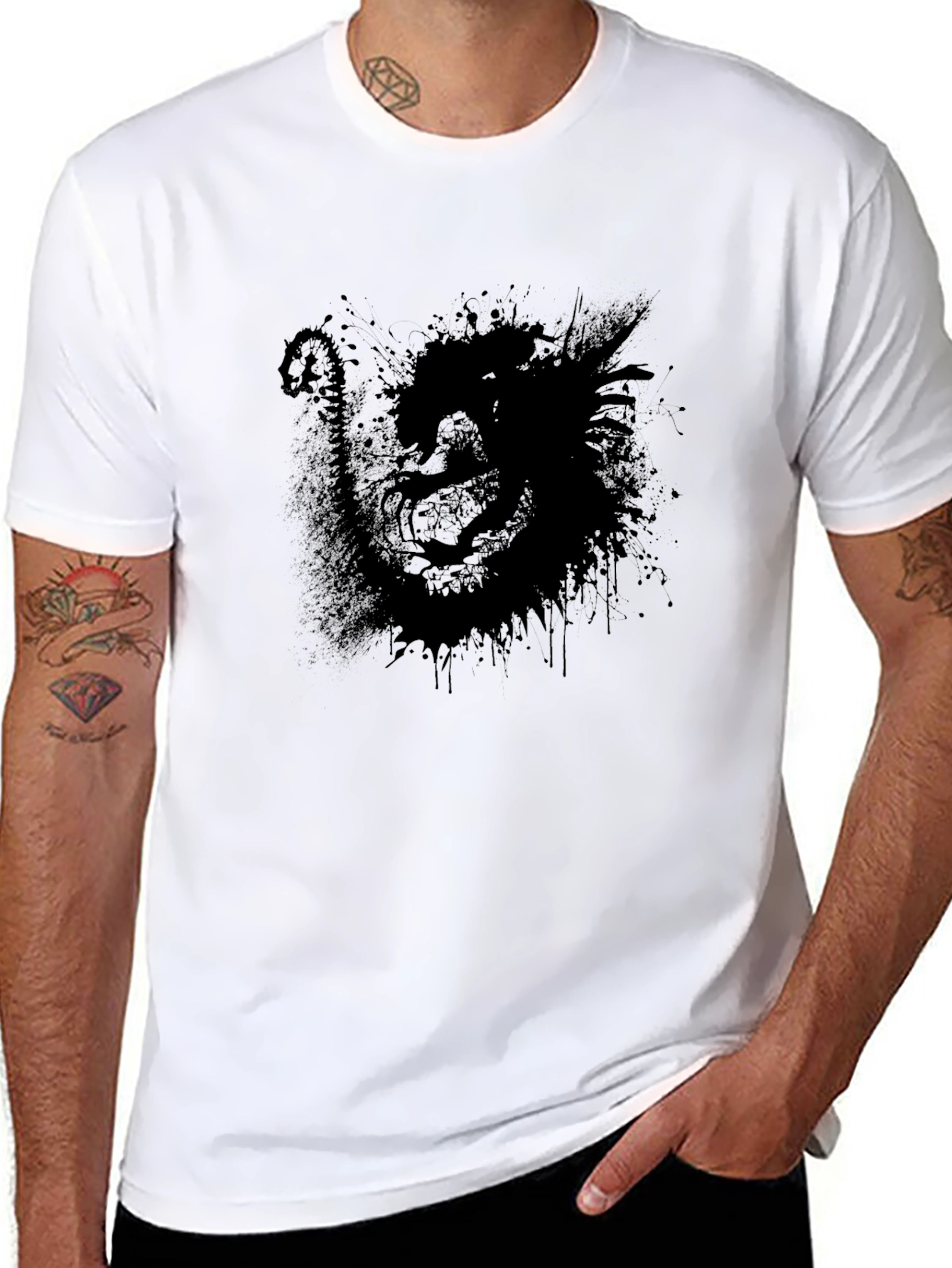 Mens Black Graphic T-Shirt - Abstract Dark Design