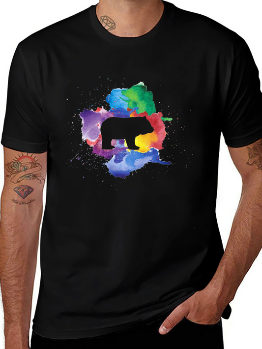 Watercolor Bear Graphic Black T-Shirt