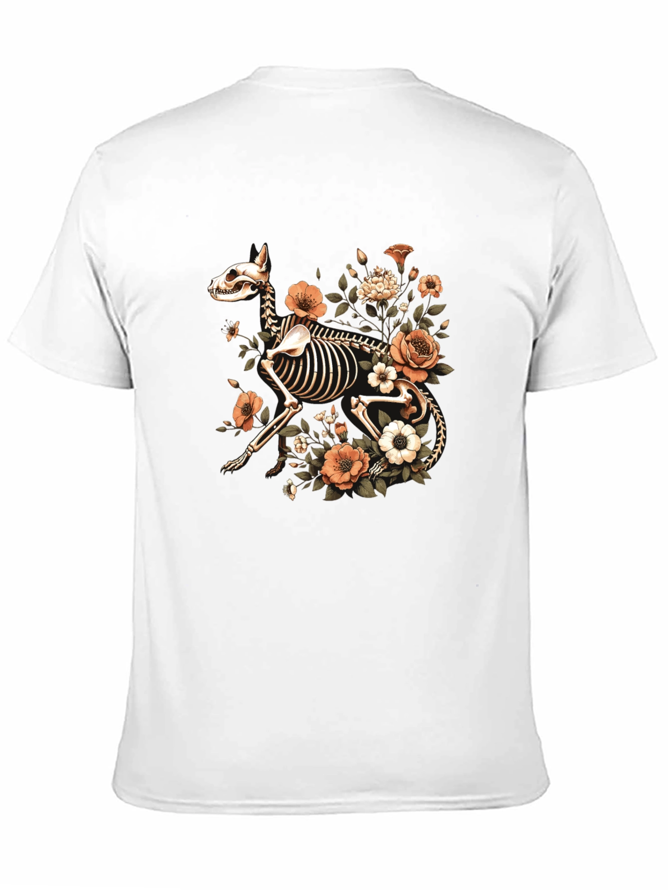 Floral Dog Skeleton Graphic Black T-Shirt