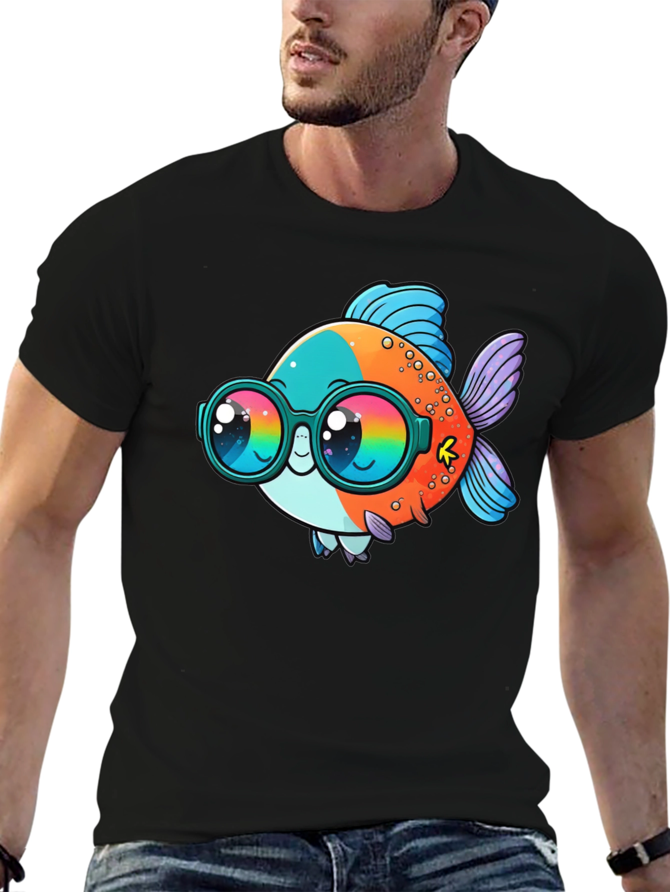 Cool Fish Graphic Tee - Black Cotton Comfort