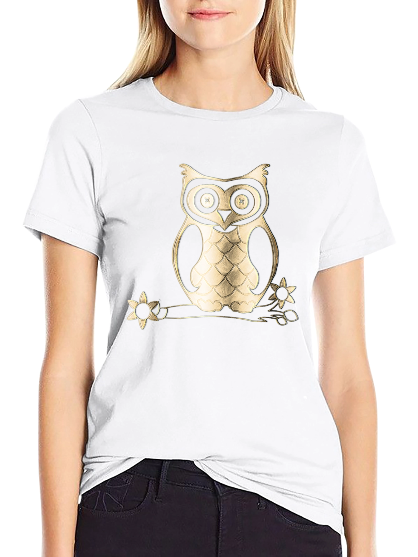 Owl on Branch Graphic Tee - Black Cotton Blend