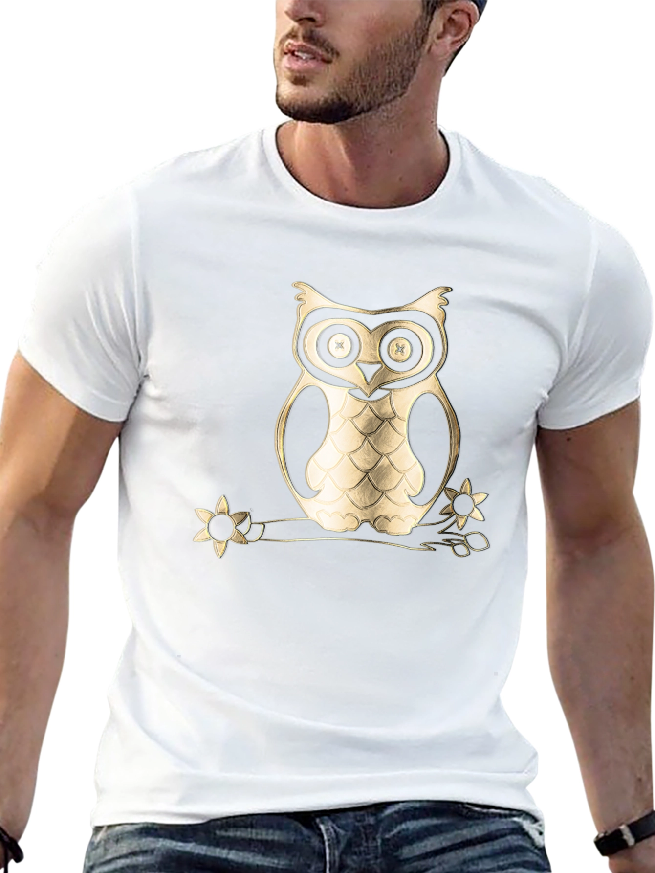 Owl on Branch Graphic Tee - Black Cotton Blend