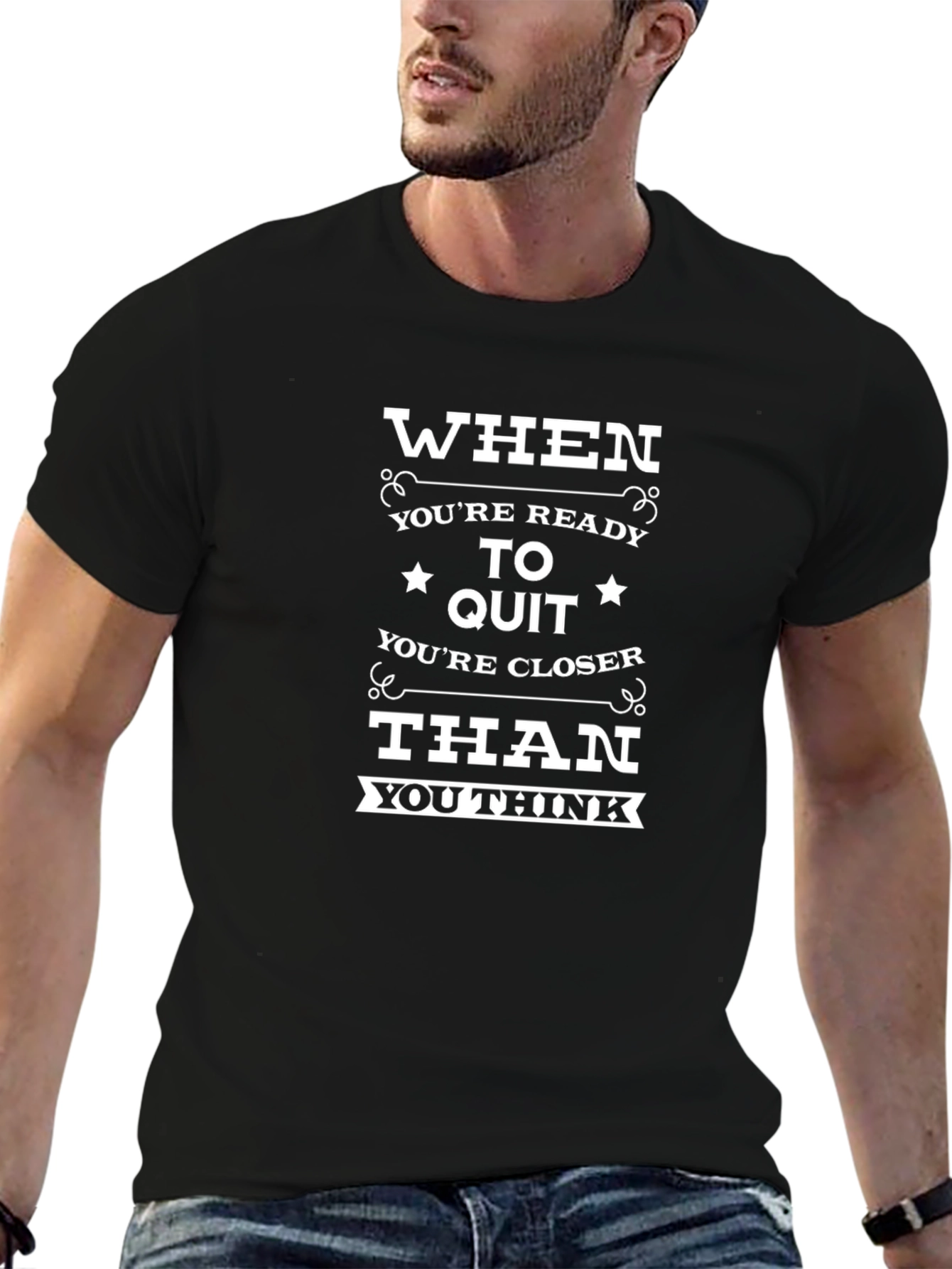 Motivational T-Shirt: Dont Quit! Black Crew Neck Tee