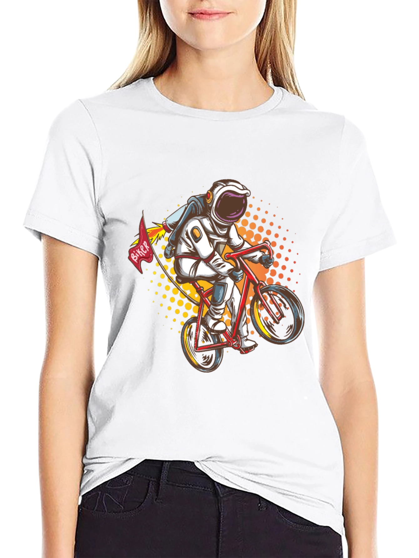 Astronaut Biker Graphic T-Shirt - Space Adventure Tee
