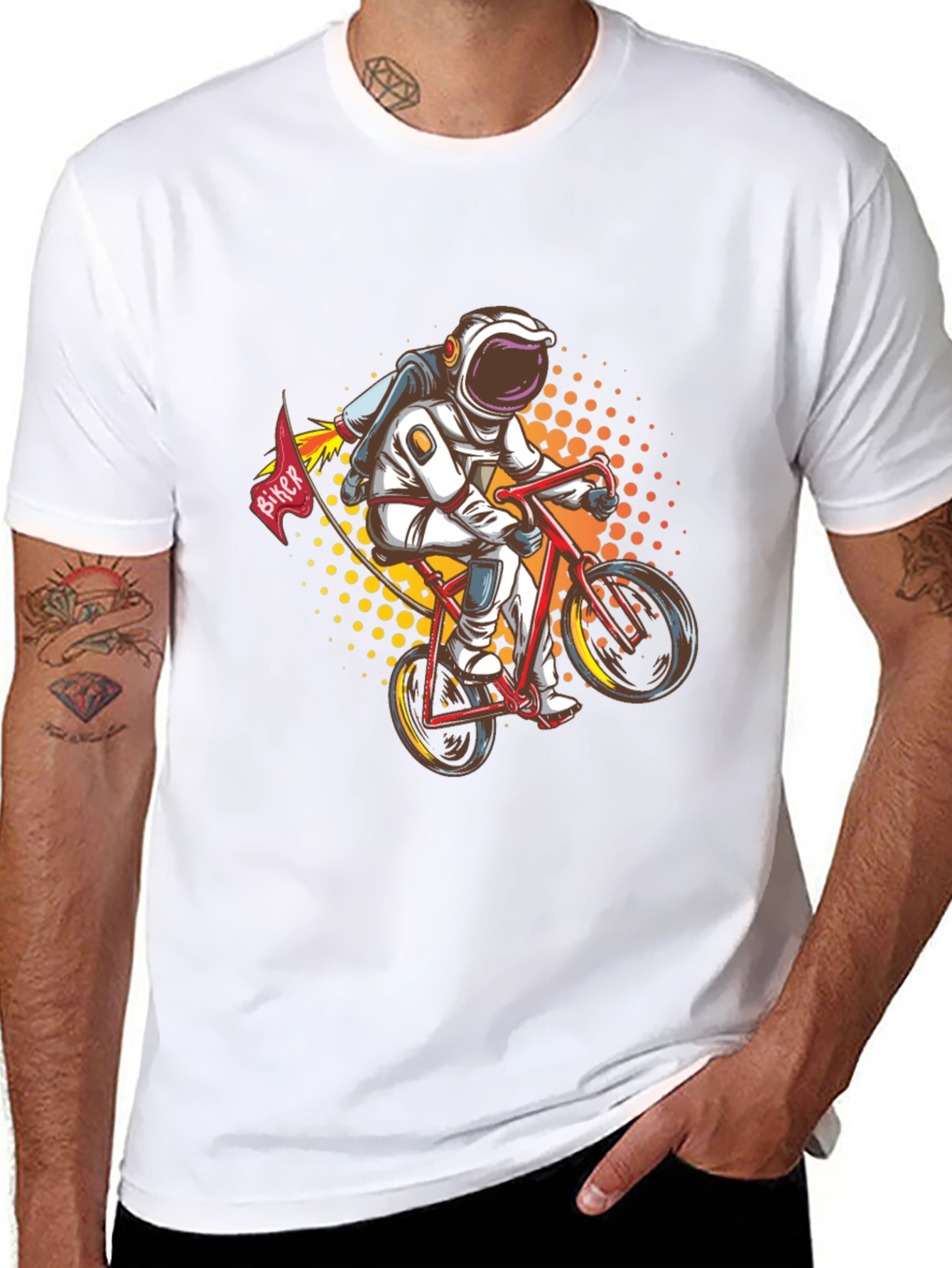 Astronaut Biker Graphic T-Shirt - Space Adventure Tee