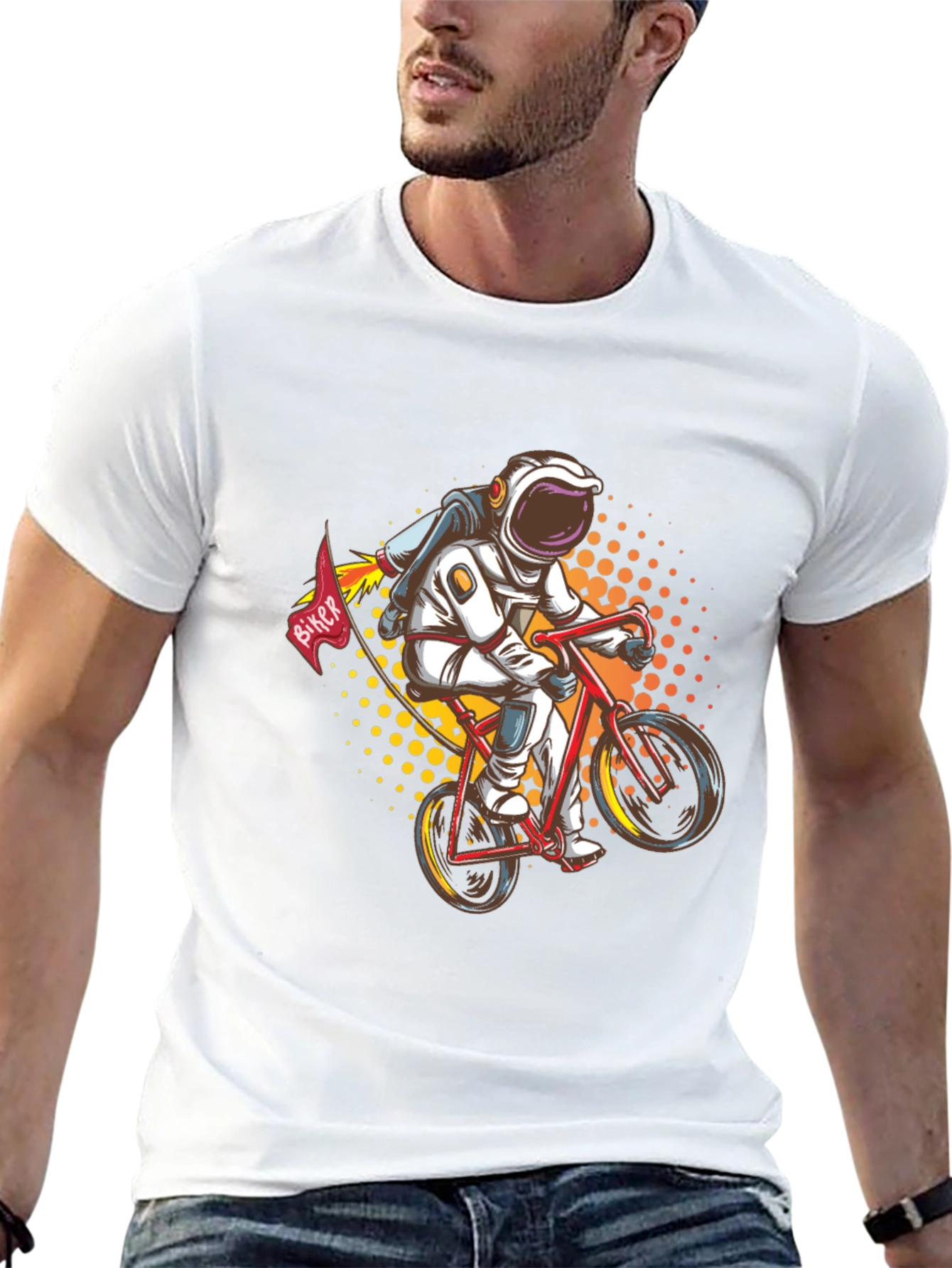 Astronaut Biker Graphic T-Shirt - Space Adventure Tee
