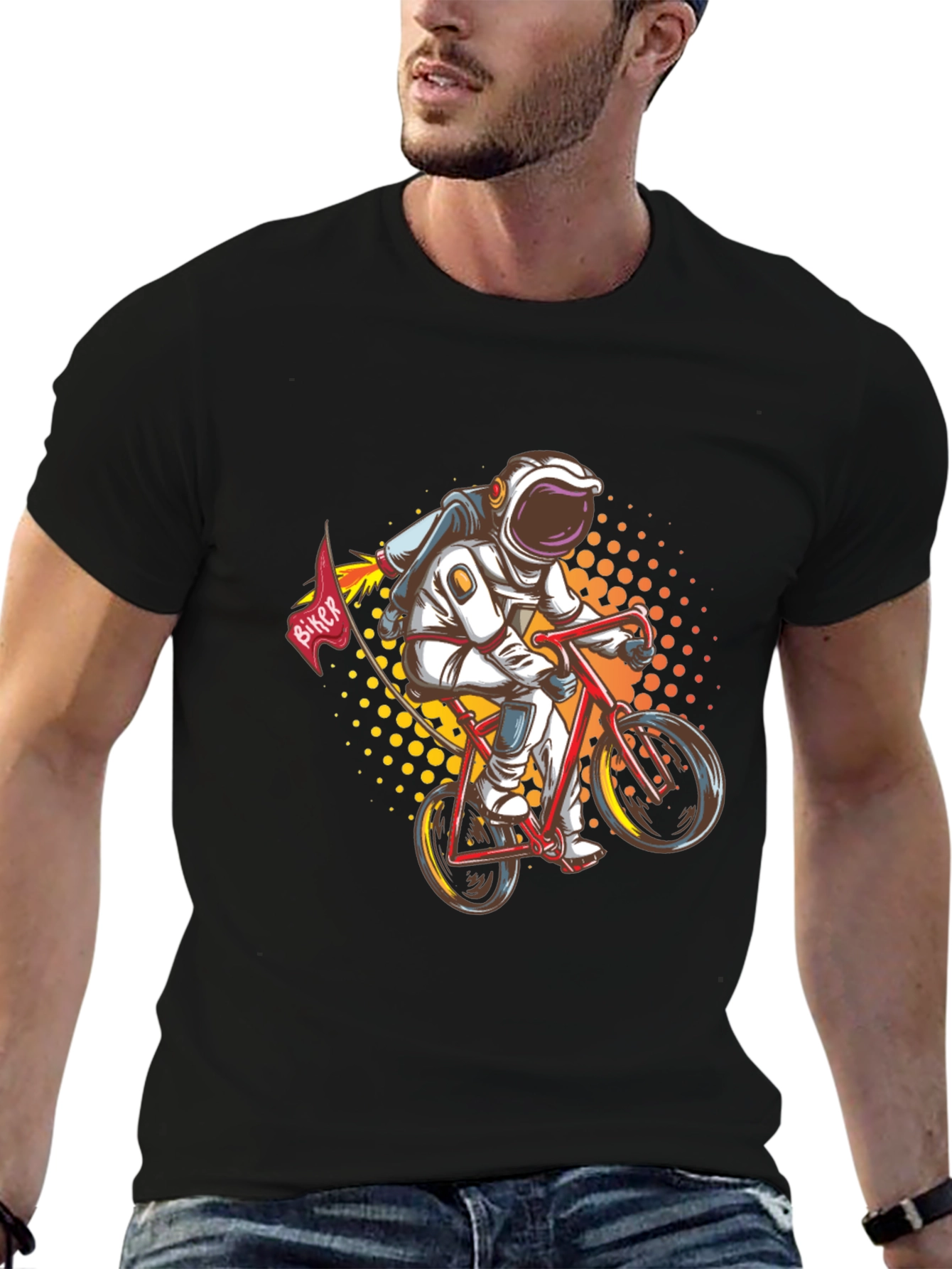 Astronaut Biker Graphic T-Shirt - Space Adventure Tee
