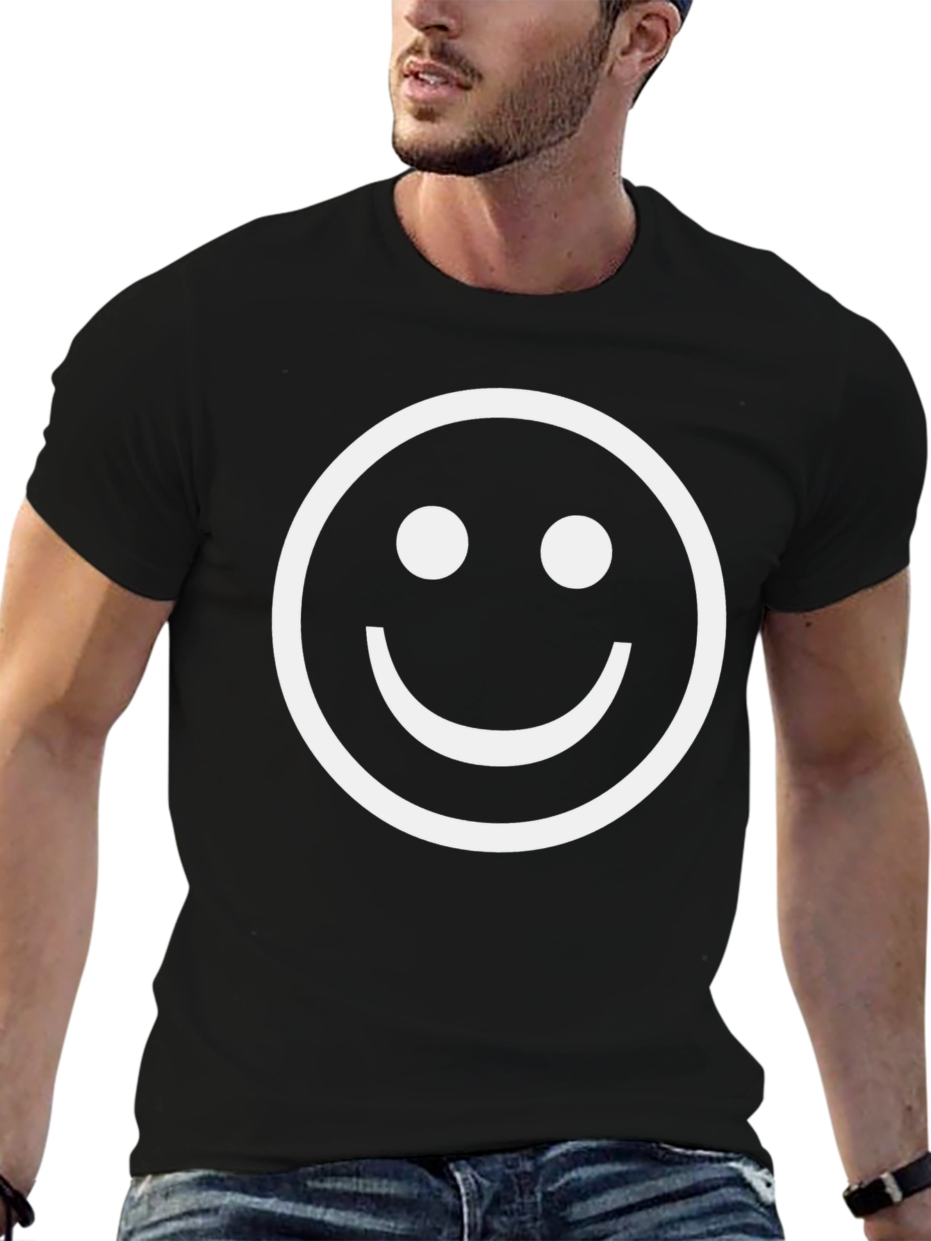 Smiley Face Graphic Tee - Black