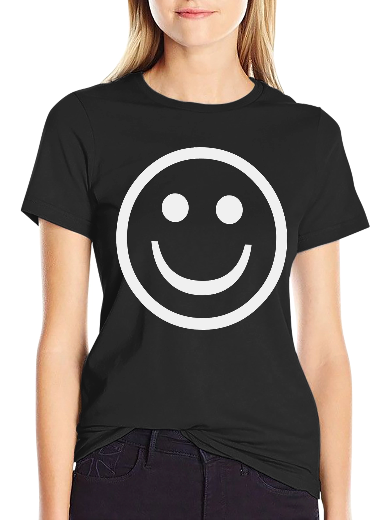 Smiley Face Graphic Tee - Black