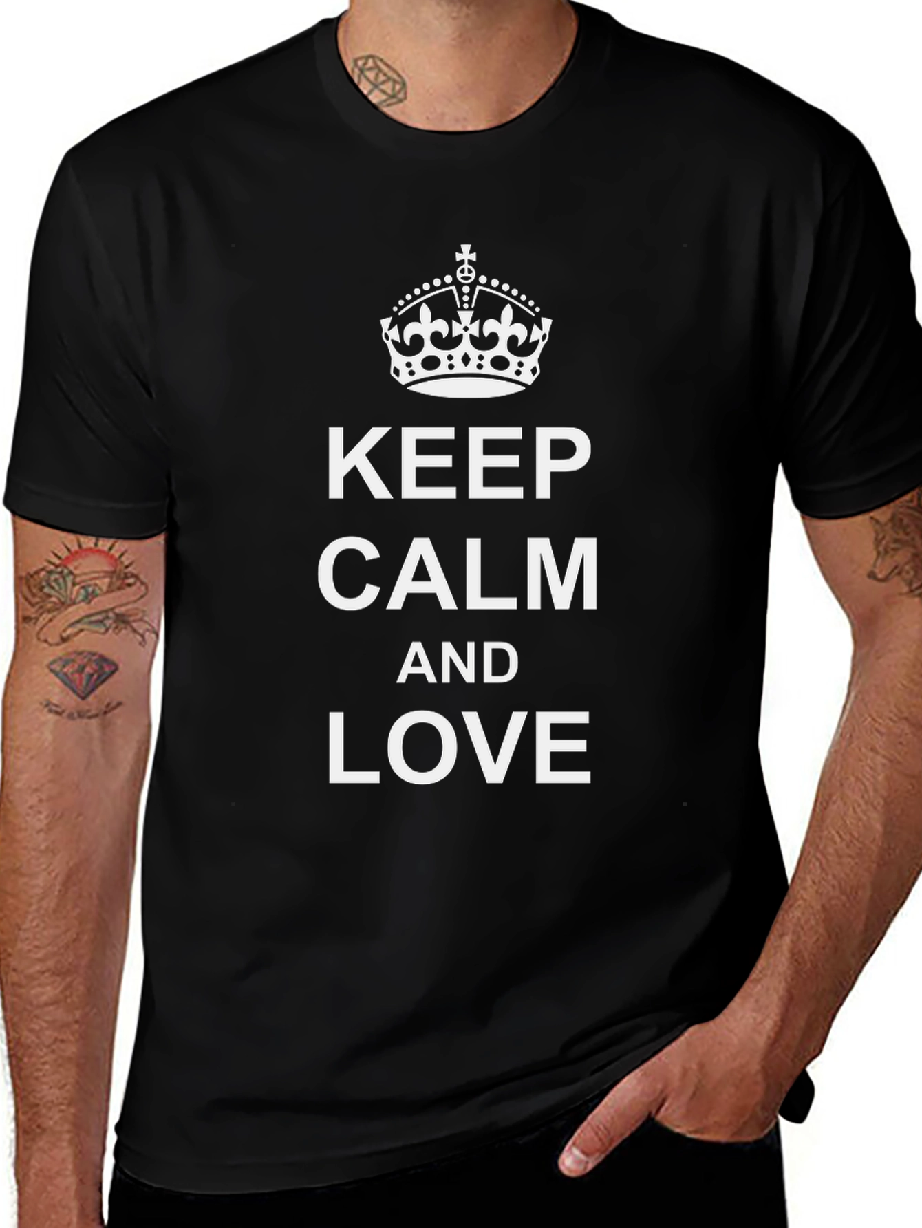 Keep Calm and Love Black Graphic T-Shirt