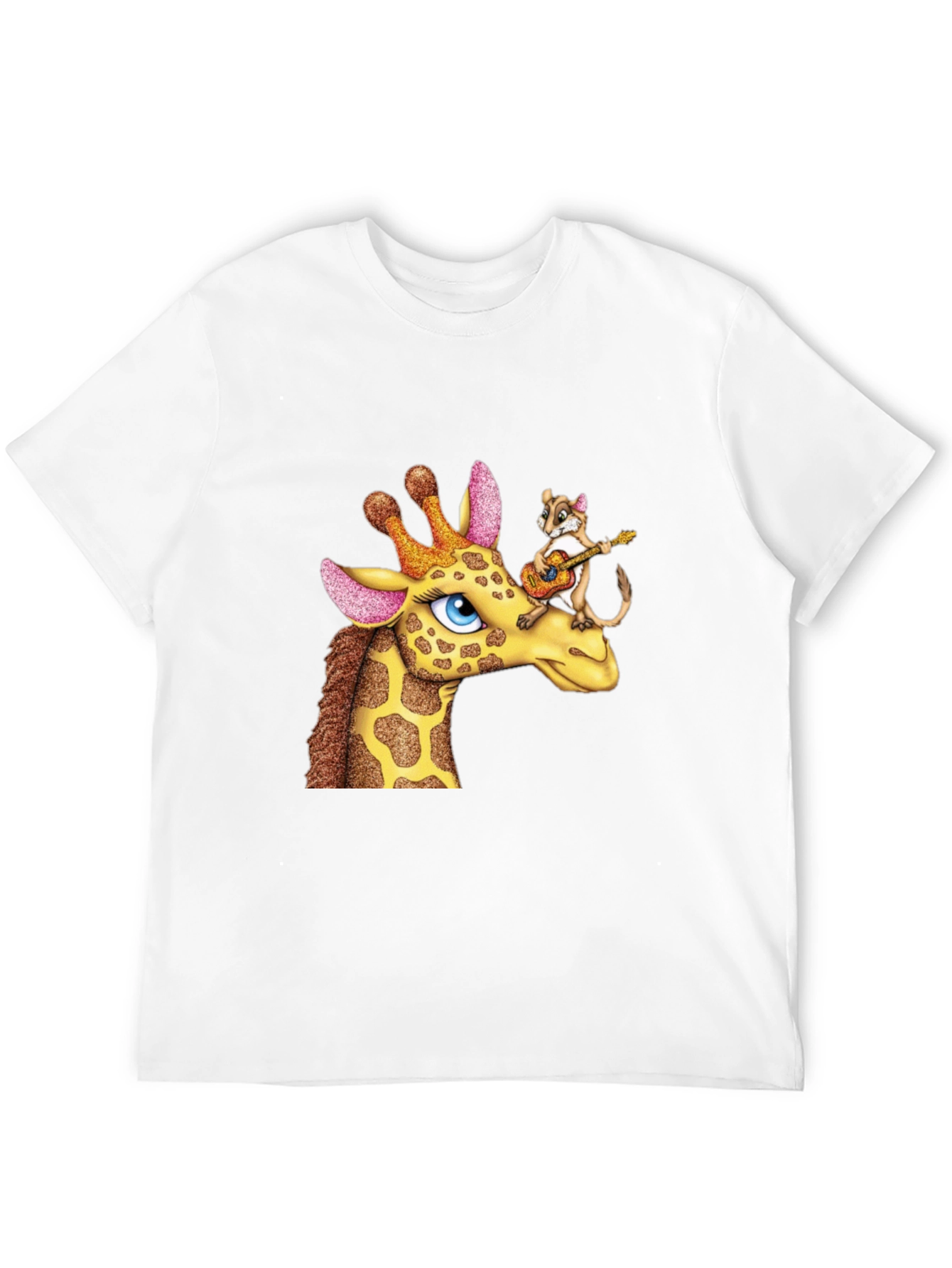 Giraffe & Squirrel Cartoon Graphic Black T-Shirt