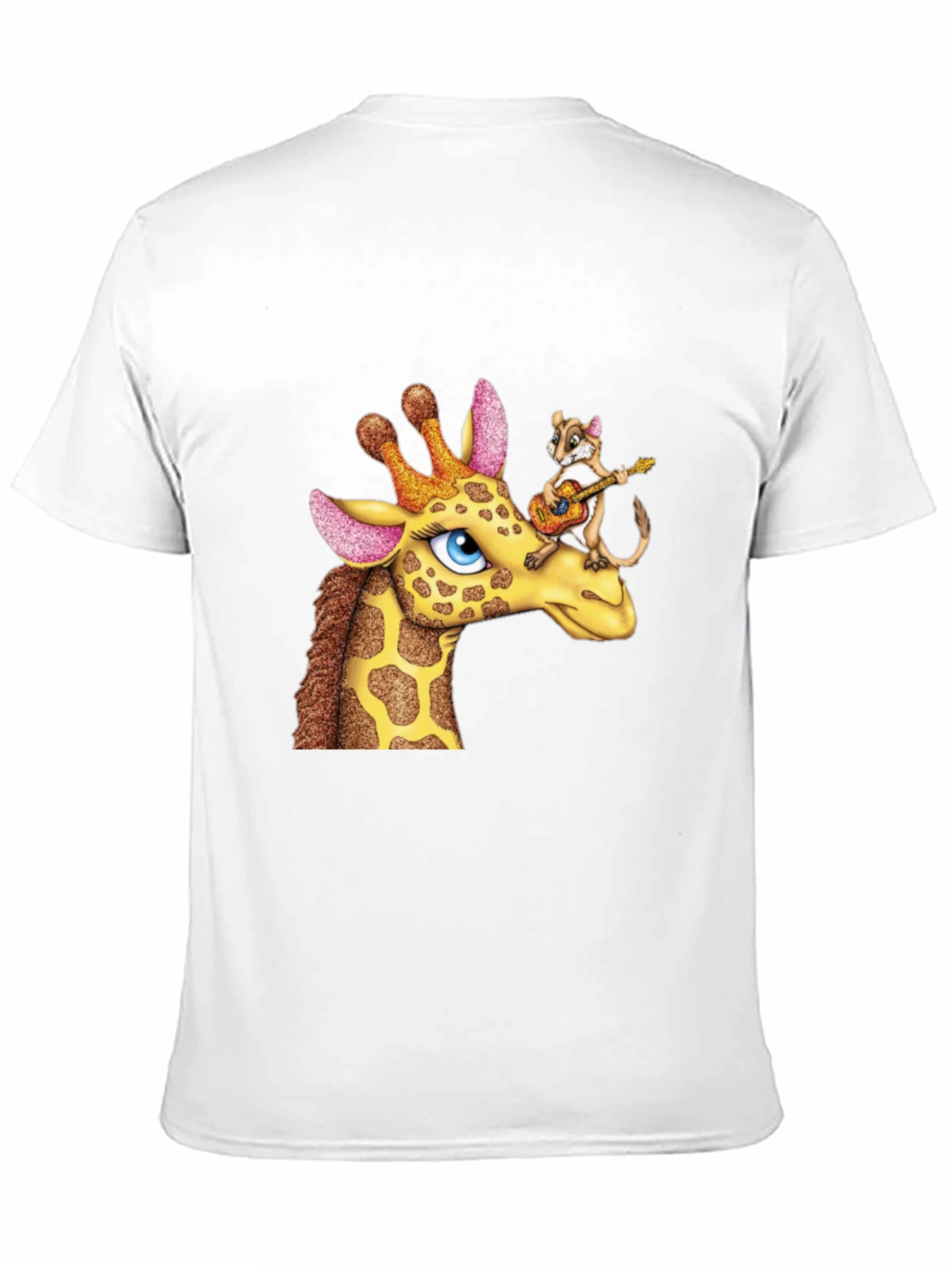 Giraffe & Squirrel Cartoon Graphic Black T-Shirt