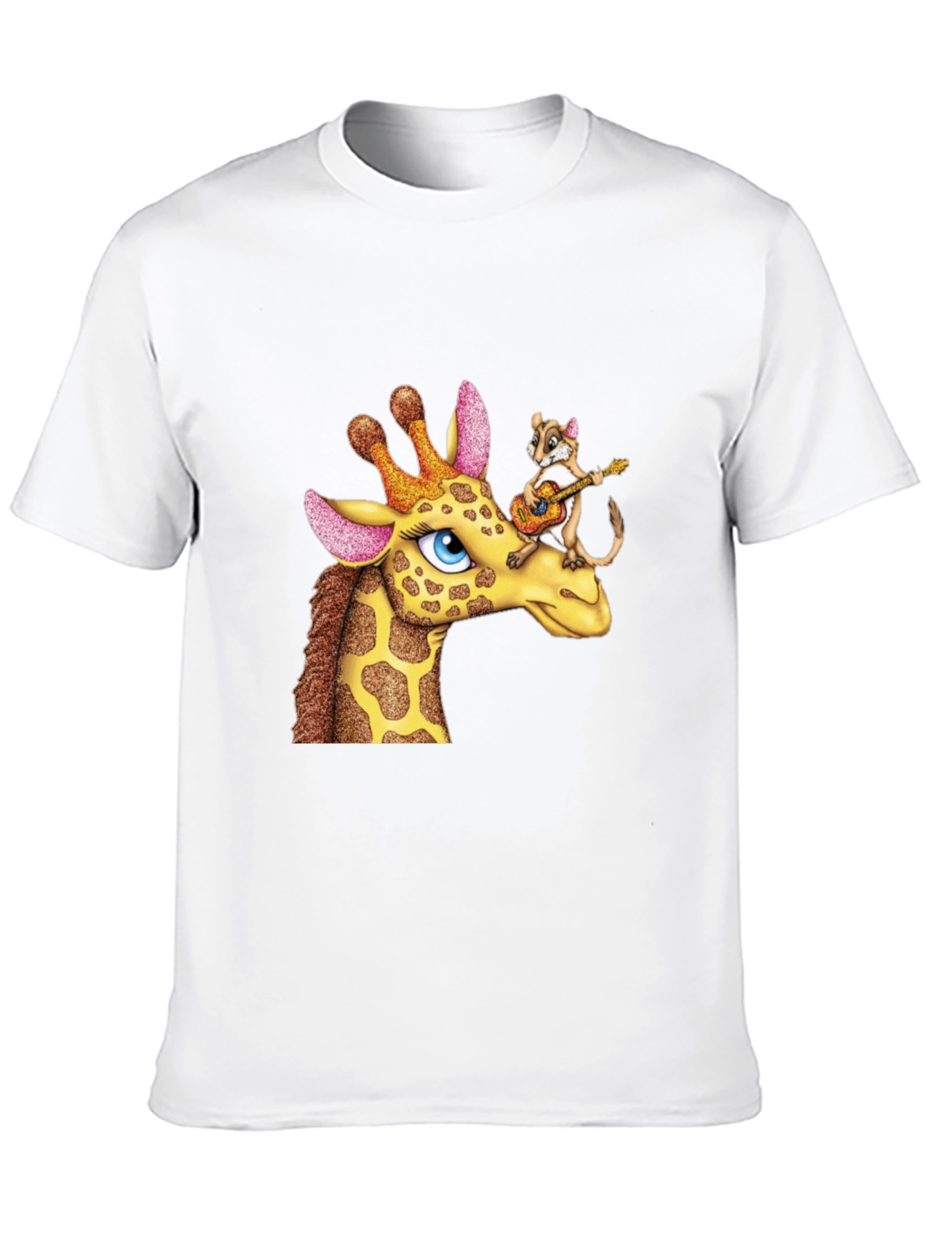 Giraffe & Squirrel Cartoon Graphic Black T-Shirt