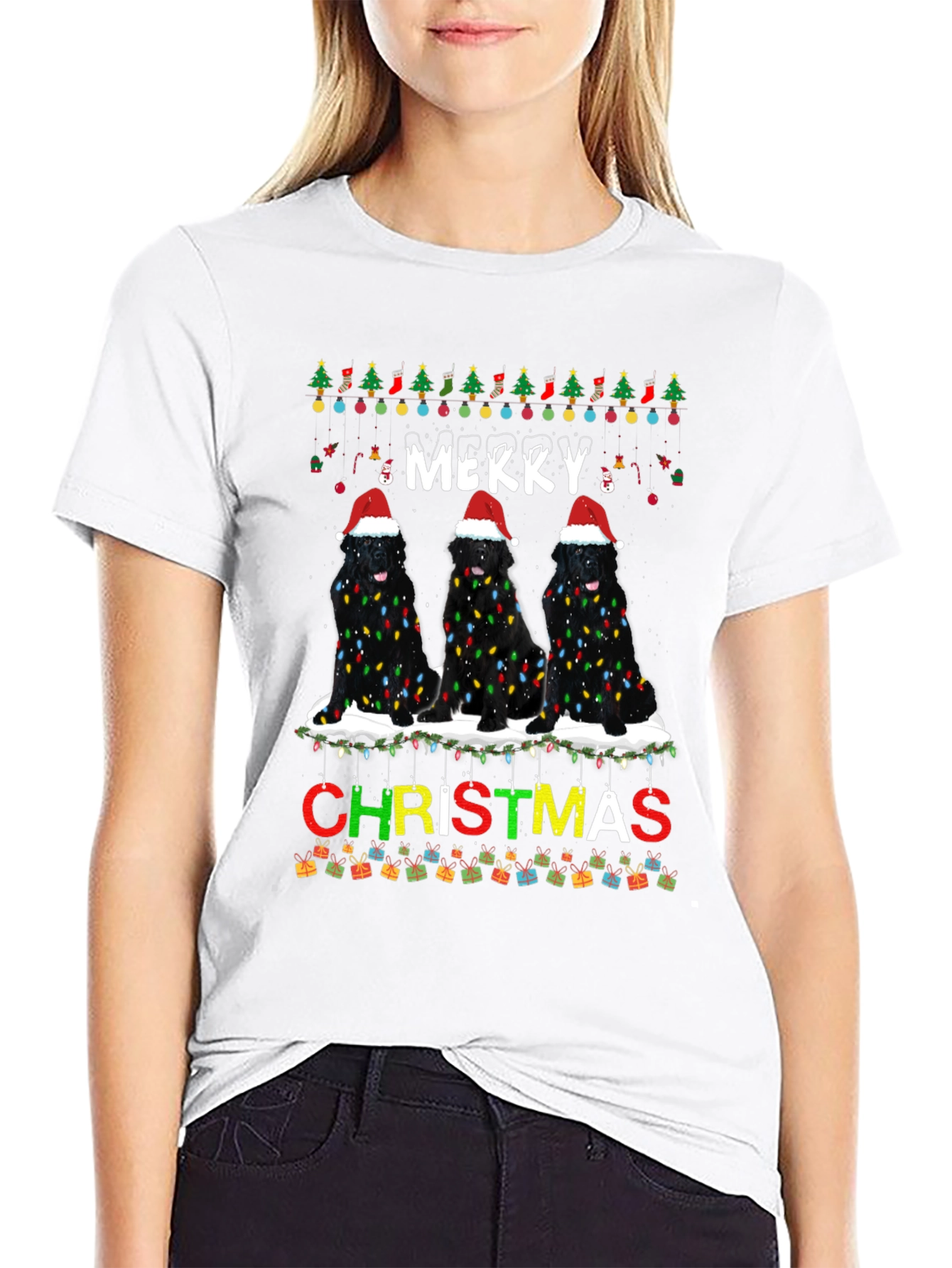 Merry Christmas Newfoundland Dog T-Shirt