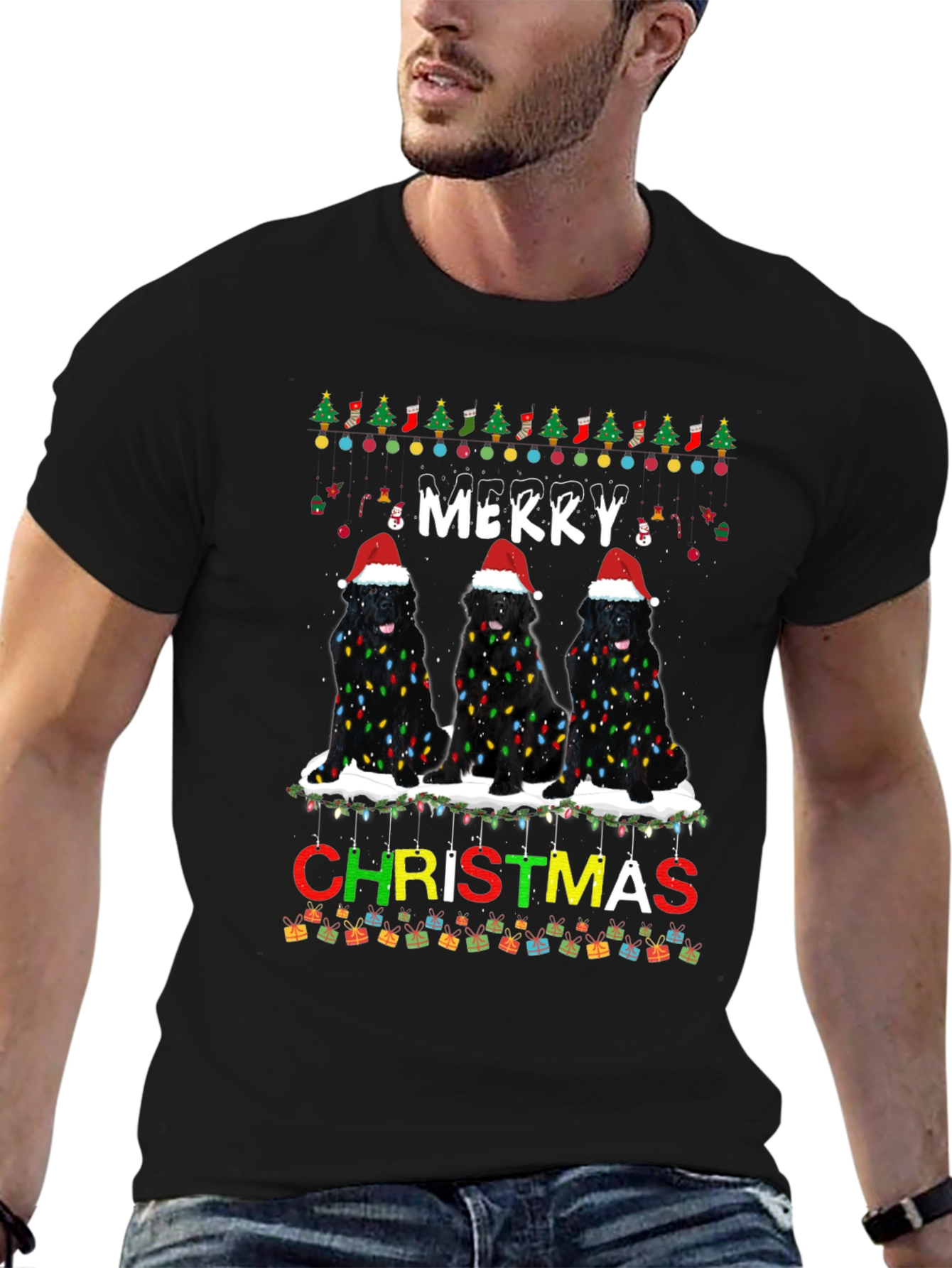 Merry Christmas Newfoundland Dog T-Shirt