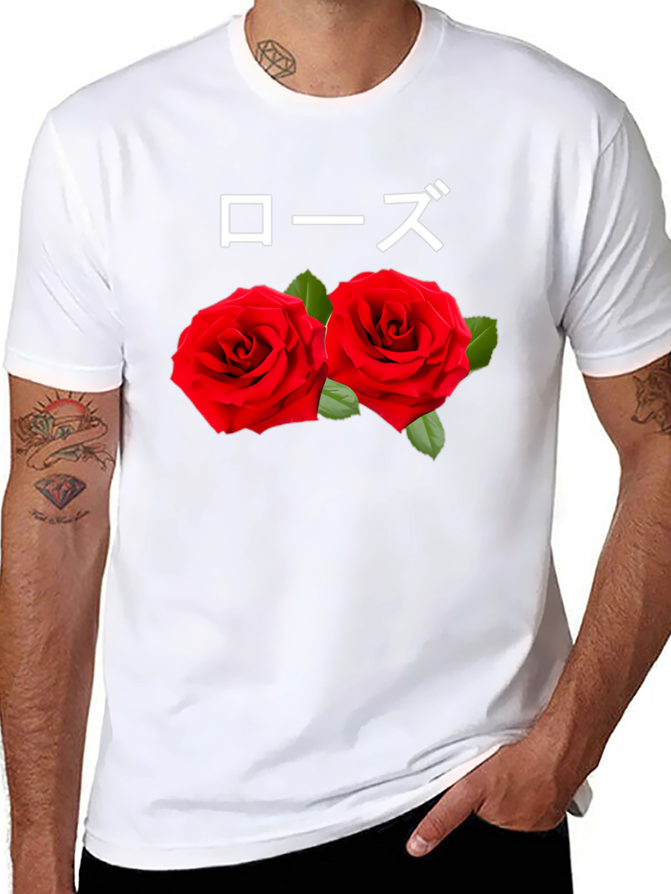 Rose T-Shirt: Japanese Text & Floral Design