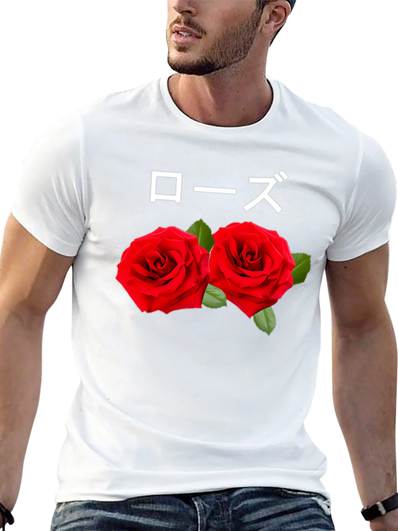 Rose T-Shirt: Japanese Text & Floral Design