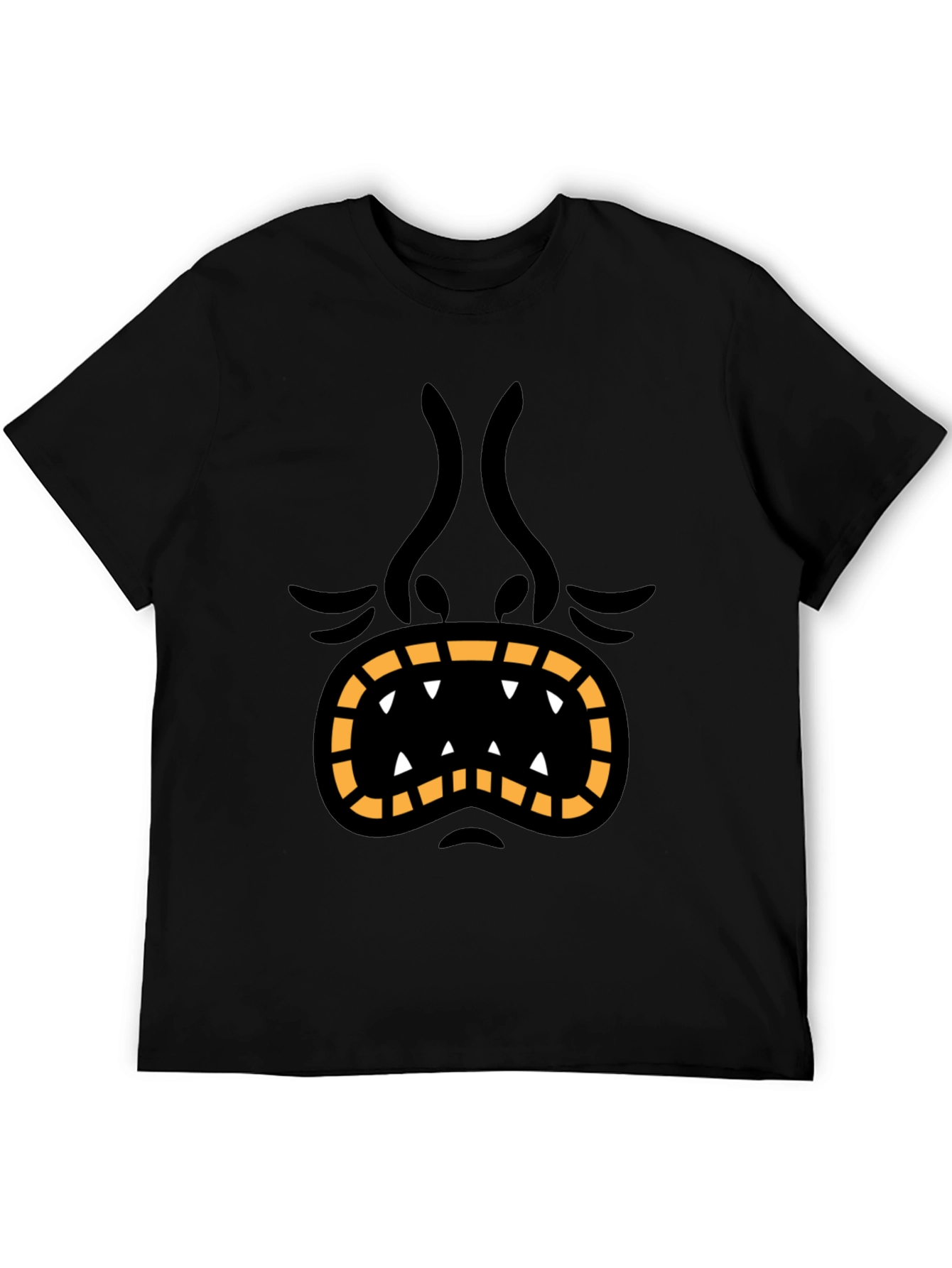 Monster Face Graphic Tee - Black Cotton T-Shirt