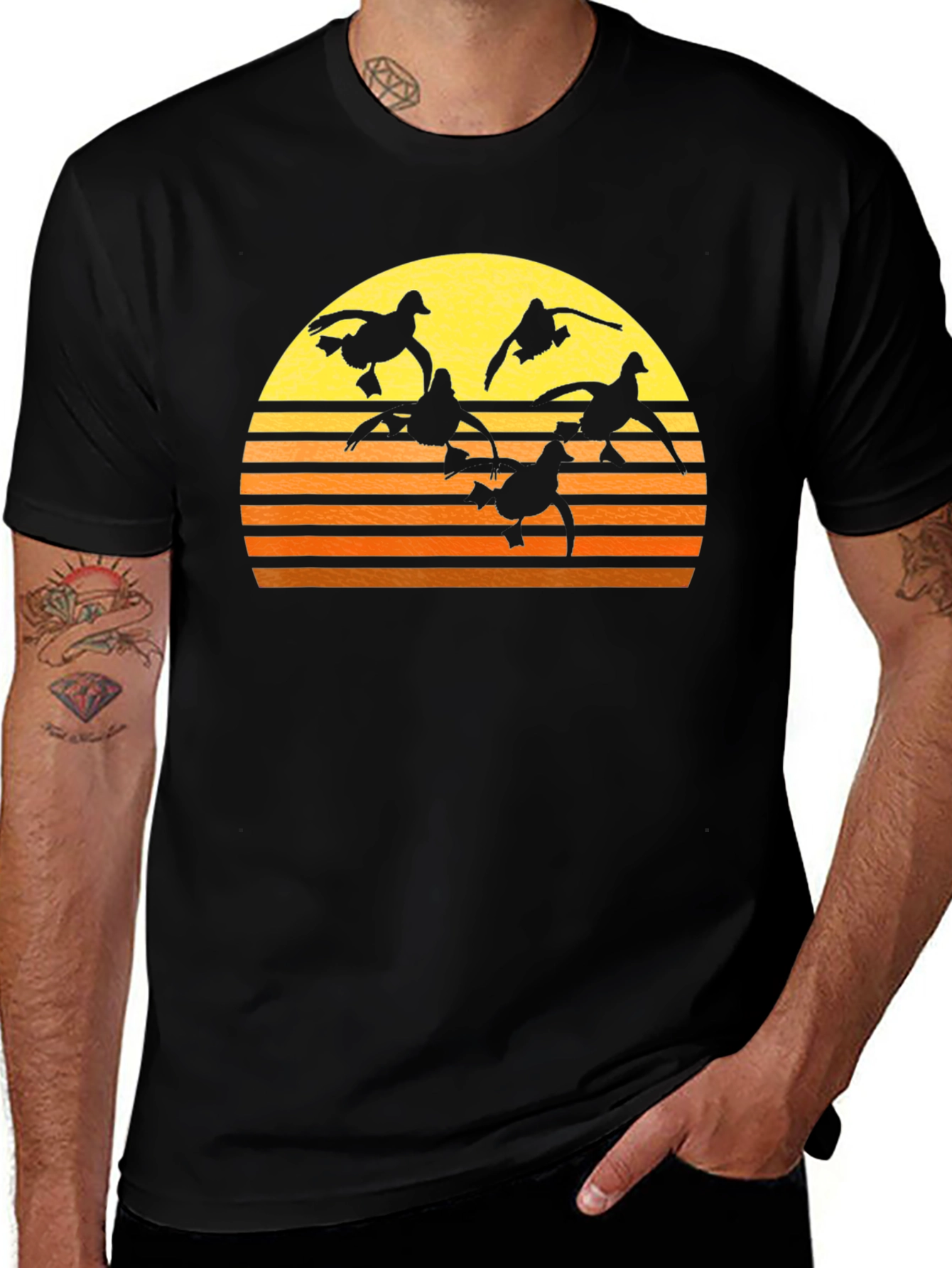 Sunset Ducks Graphic Tee - Black Cotton T-Shirt
