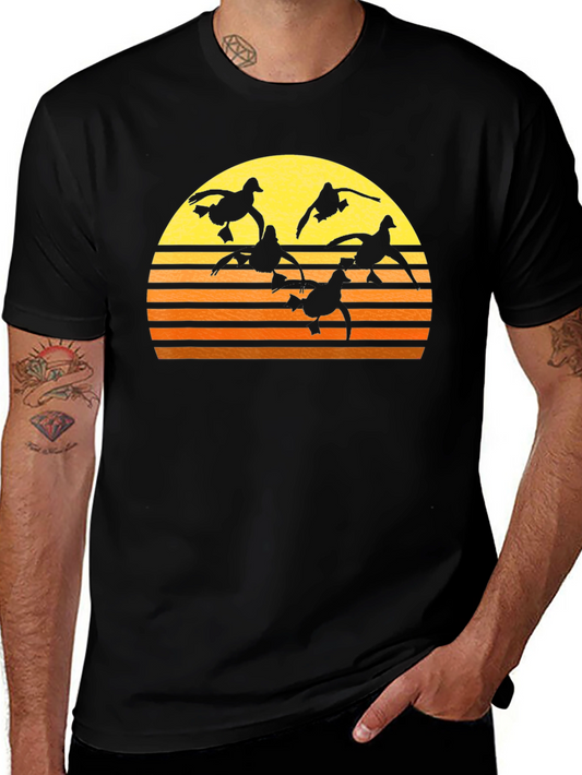 Sunset Ducks Graphic Tee - Black Cotton T-Shirt