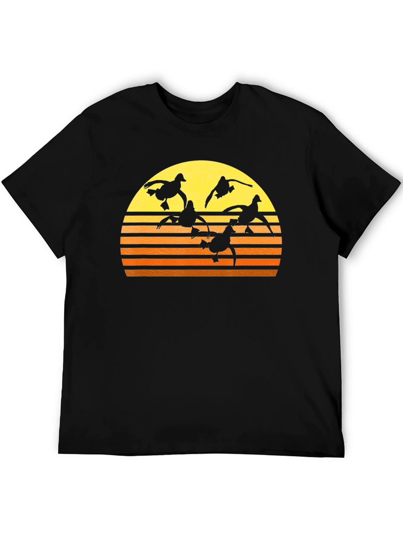 Sunset Ducks Graphic Tee - Black Cotton T-Shirt