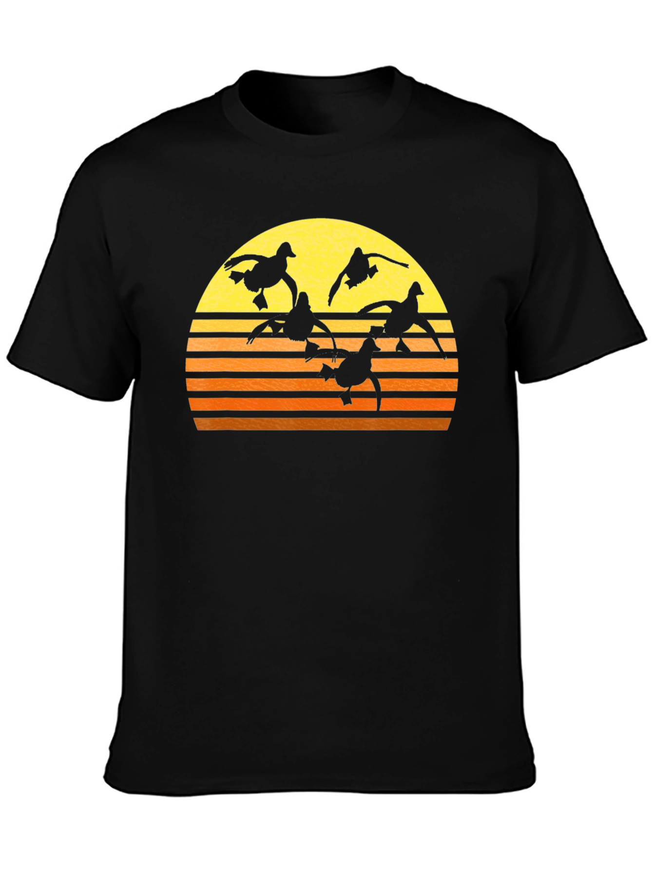 Sunset Ducks Graphic Tee - Black Cotton T-Shirt