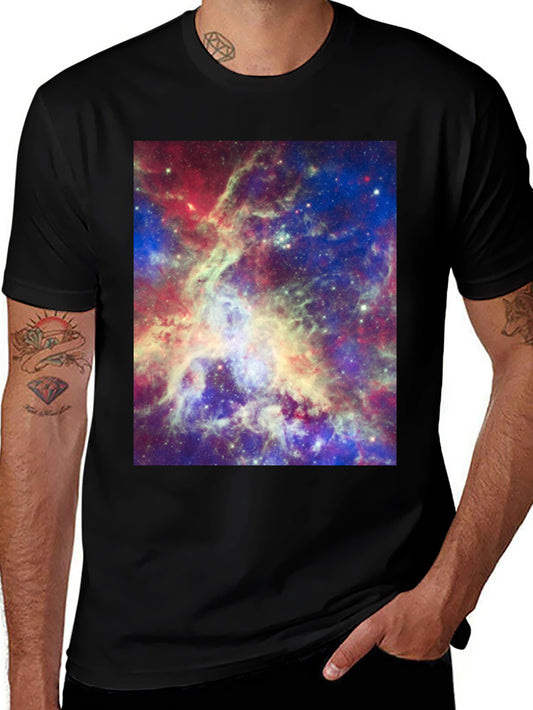 Galaxy Print Tee - Mens Black Cotton T-Shirt
