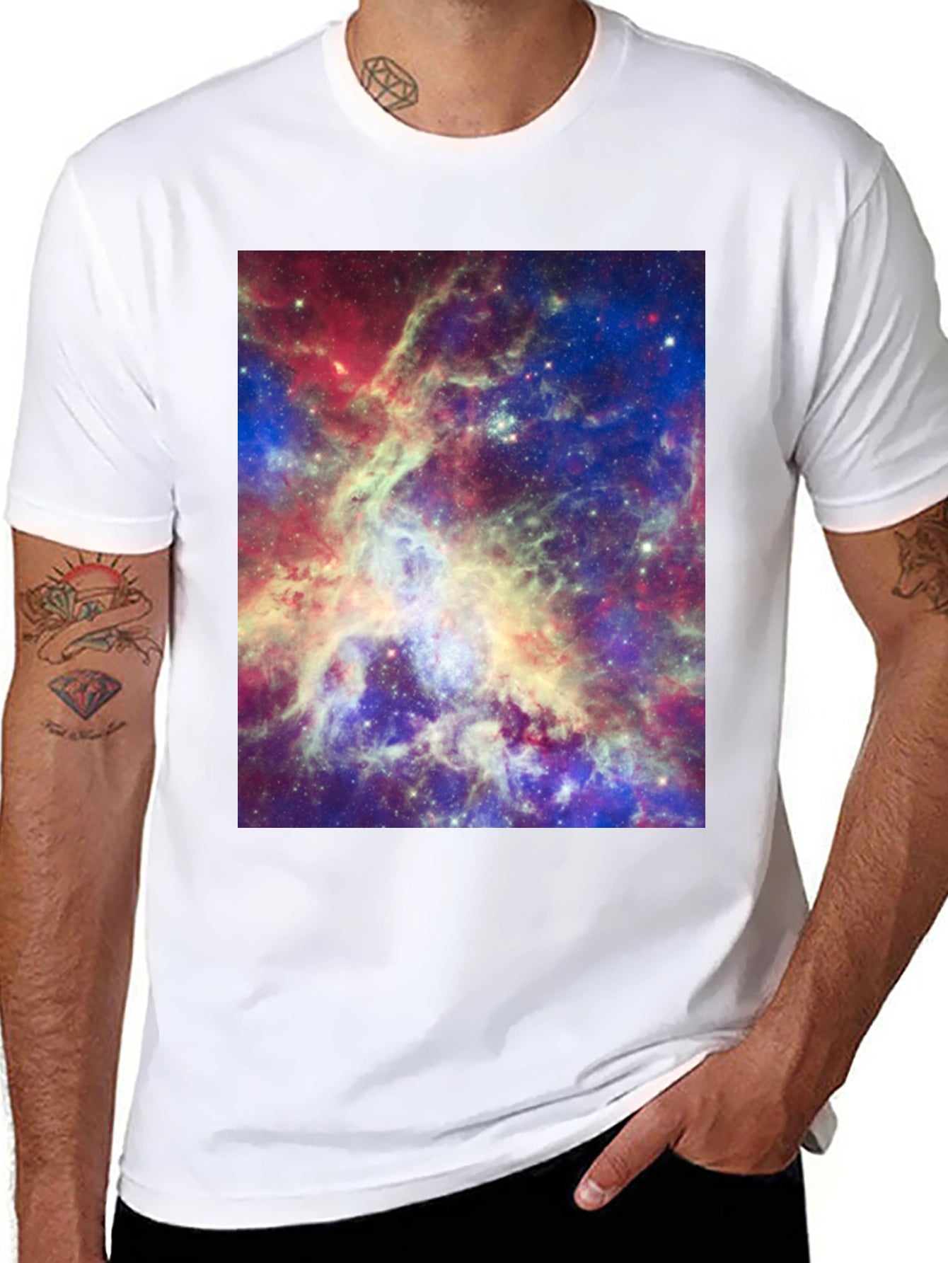Galaxy Print Tee - Mens Black Cotton T-Shirt