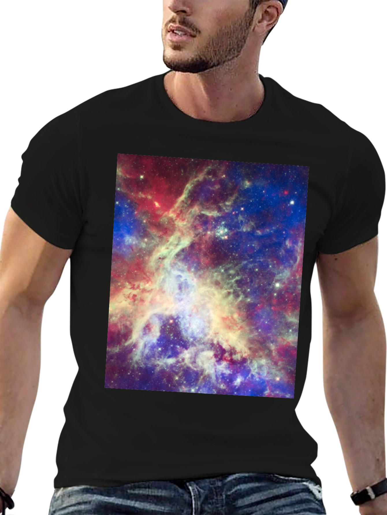 Galaxy Print Tee - Mens Black Cotton T-Shirt