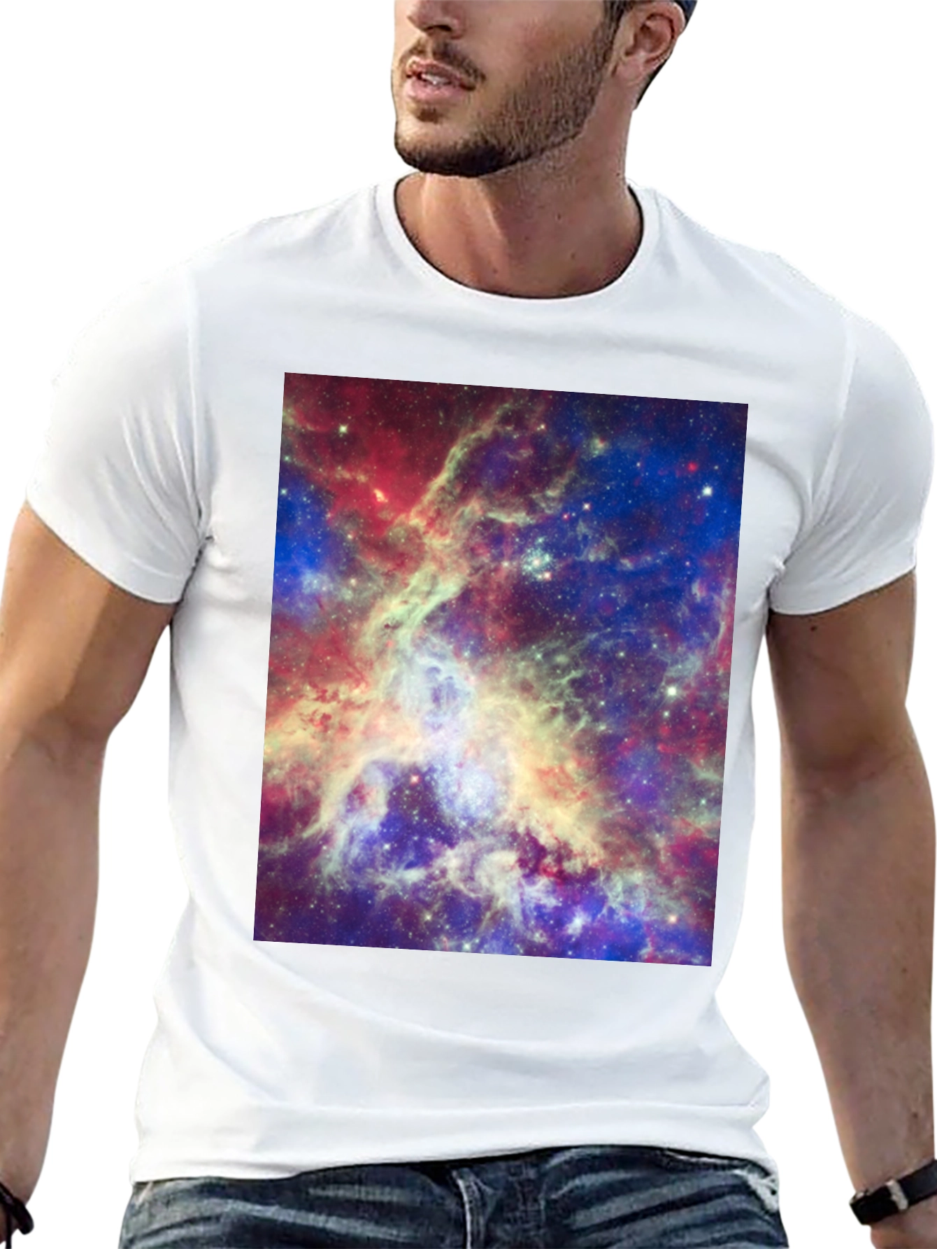 Galaxy Print Tee - Mens Black Cotton T-Shirt