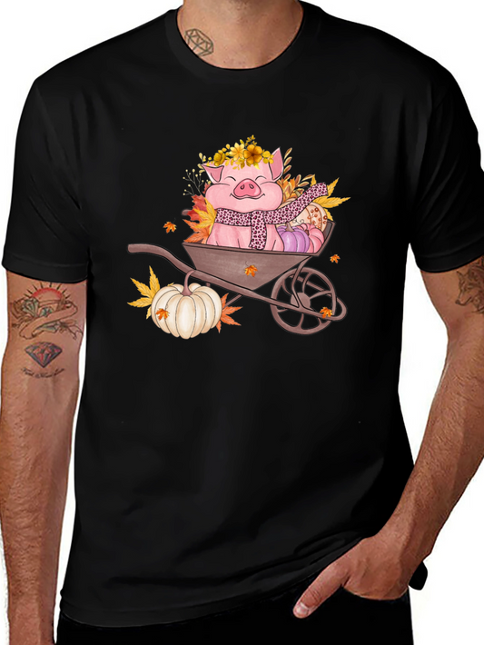 Fall Pig Wheelbarrow Graphic Tee