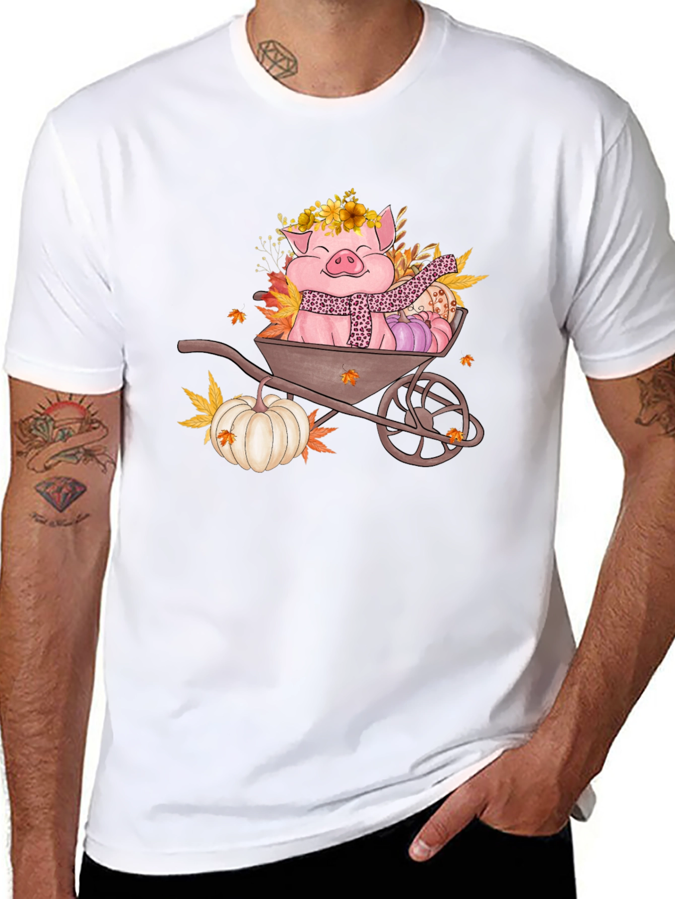 Fall Pig Wheelbarrow Graphic Tee
