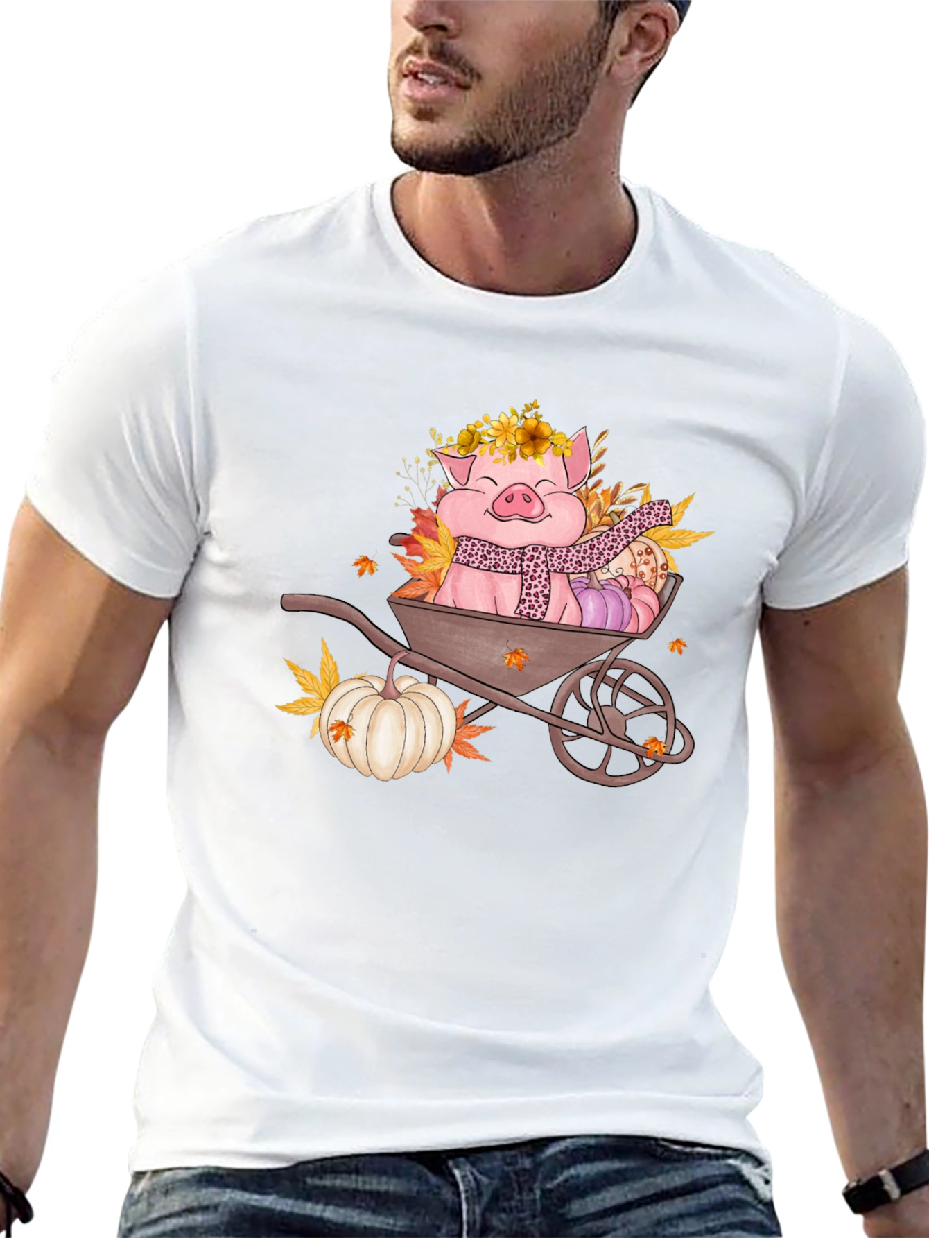 Fall Pig Wheelbarrow Graphic Tee