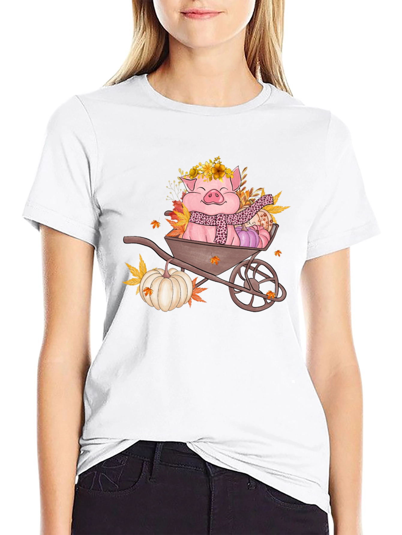 Fall Pig Wheelbarrow Graphic Tee
