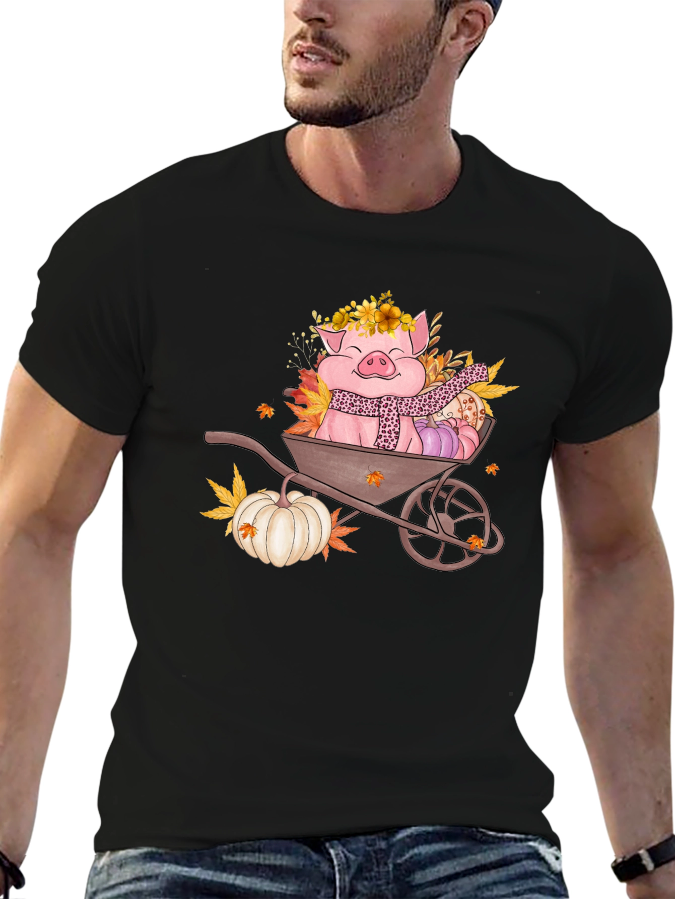Fall Pig Wheelbarrow Graphic Tee
