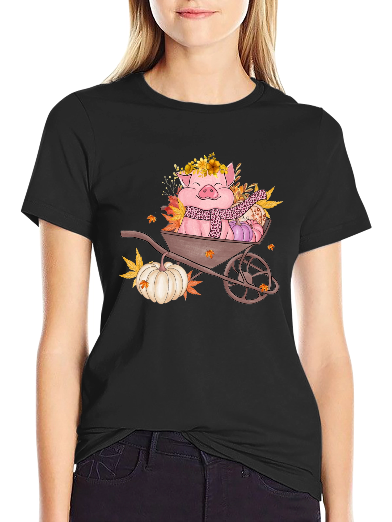 Fall Pig Wheelbarrow Graphic Tee