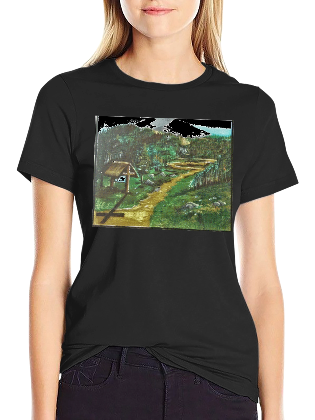 Nature Path Graphic Tee - Black Cotton Blend