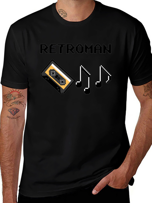 Retroman Retro 8-bit T-Shirt - Cassette & Music Notes